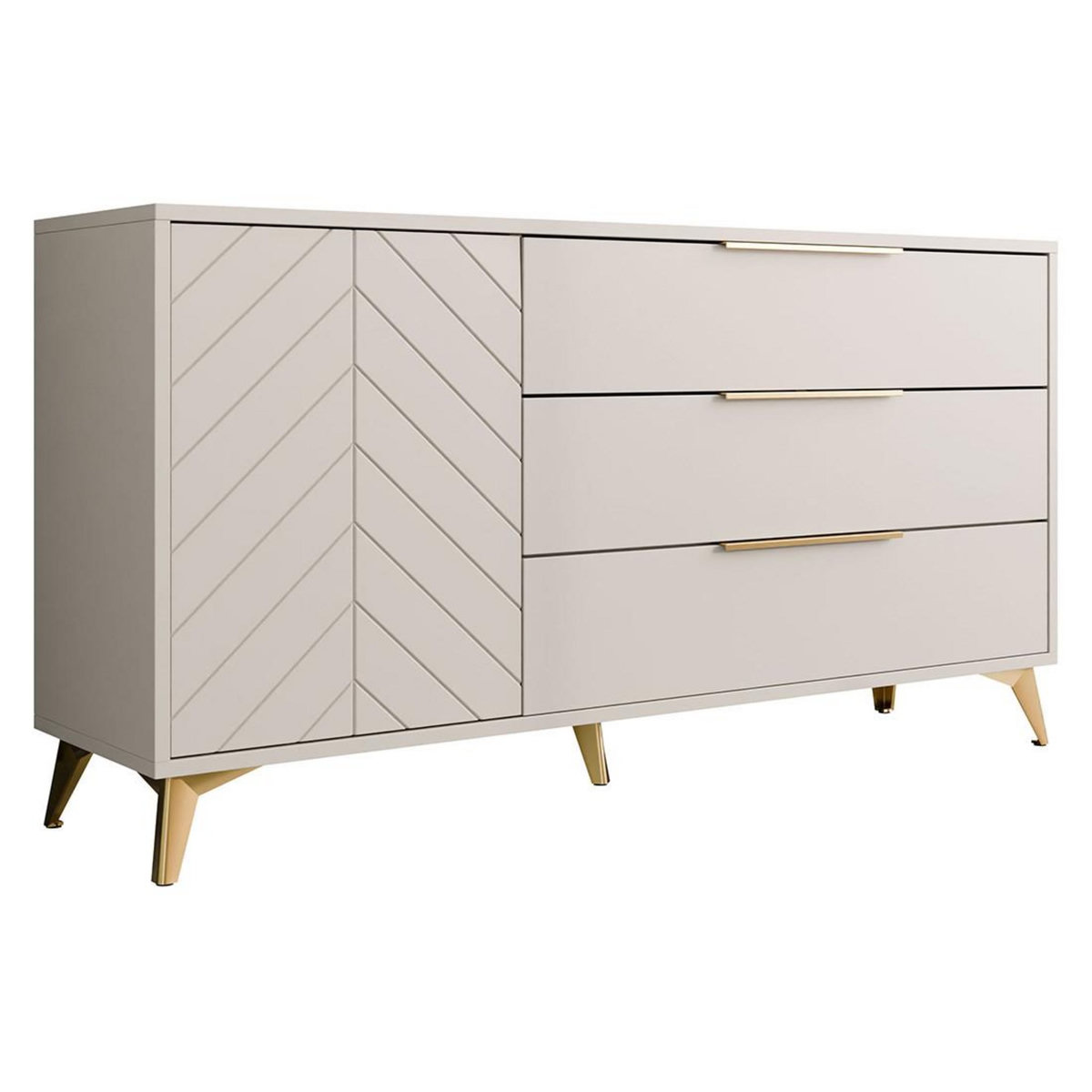 BEST MOBILIER Boccioni - buffet bas - beige - 3 tiroirs et 1 porte - 154 cm