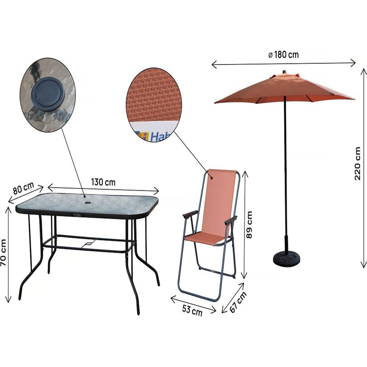 Habitat et Jardin Table et chaises de jardin avec parasol en métal  Convivia  - 6 places - Terracotta