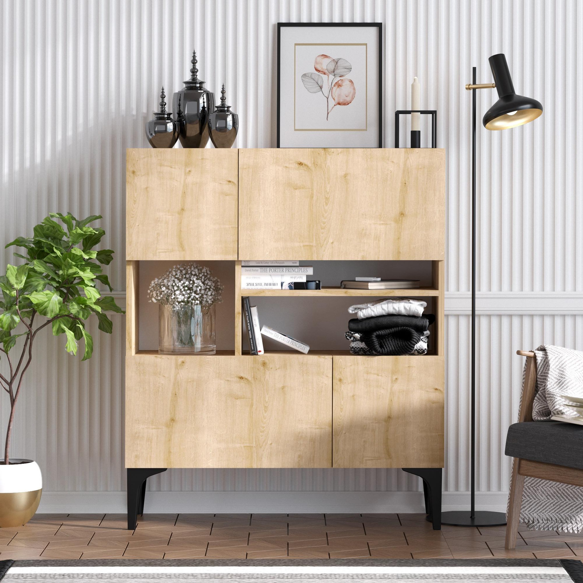 Voir la diapositive 2 : Habitat et Jardin Buffet en bois  krista  - 100 x 35 x 125 cm - chêne saphir