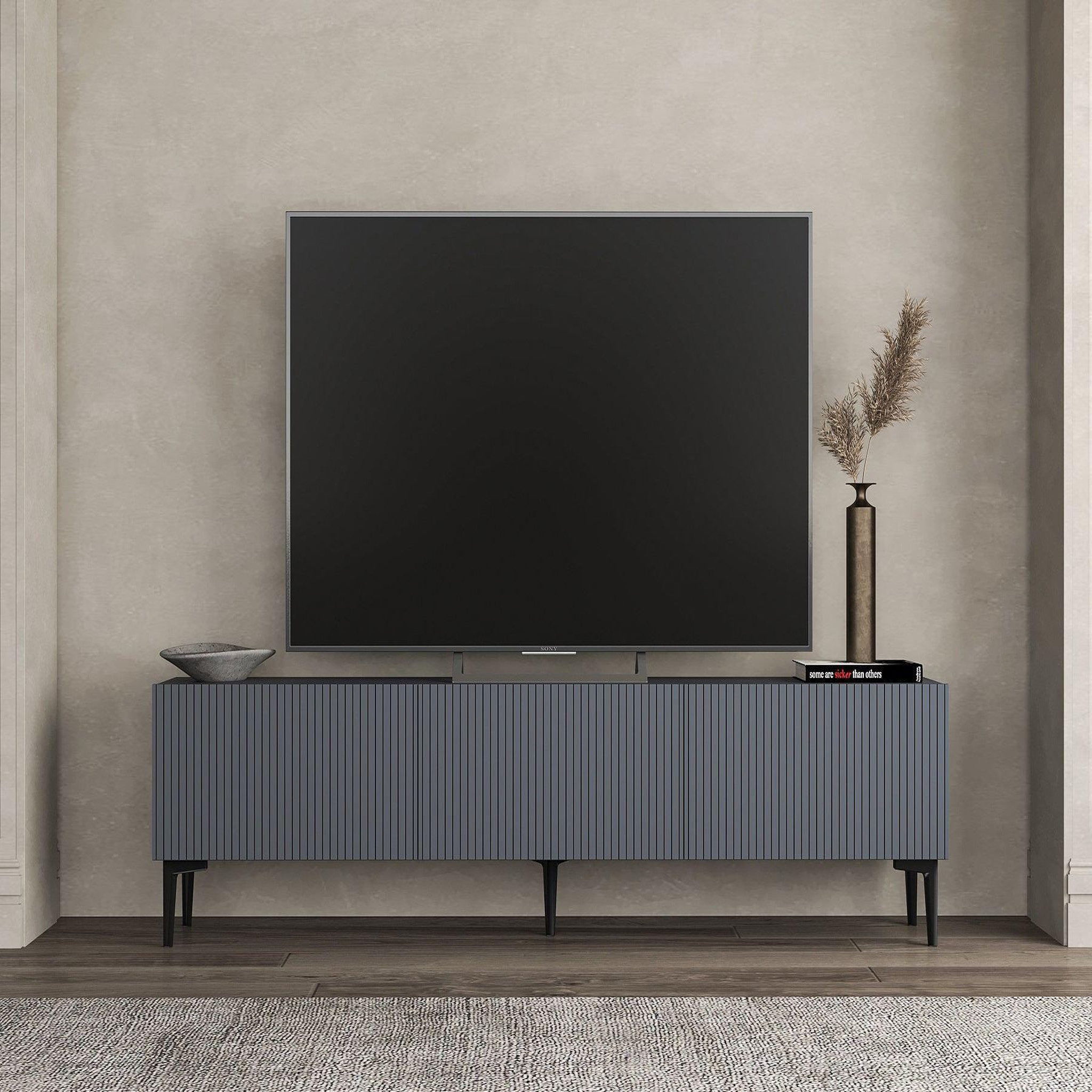 Voir la diapositive 2 : Habitat et Jardin Meuble tv en bois  oscar  - 180 x 31 x 45 cm - gris anthracite