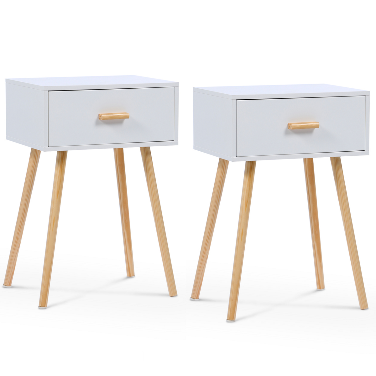 ID MARKET Lot de 2 tables de chevet EIYA scandinaves 1 tiroir bois blanc