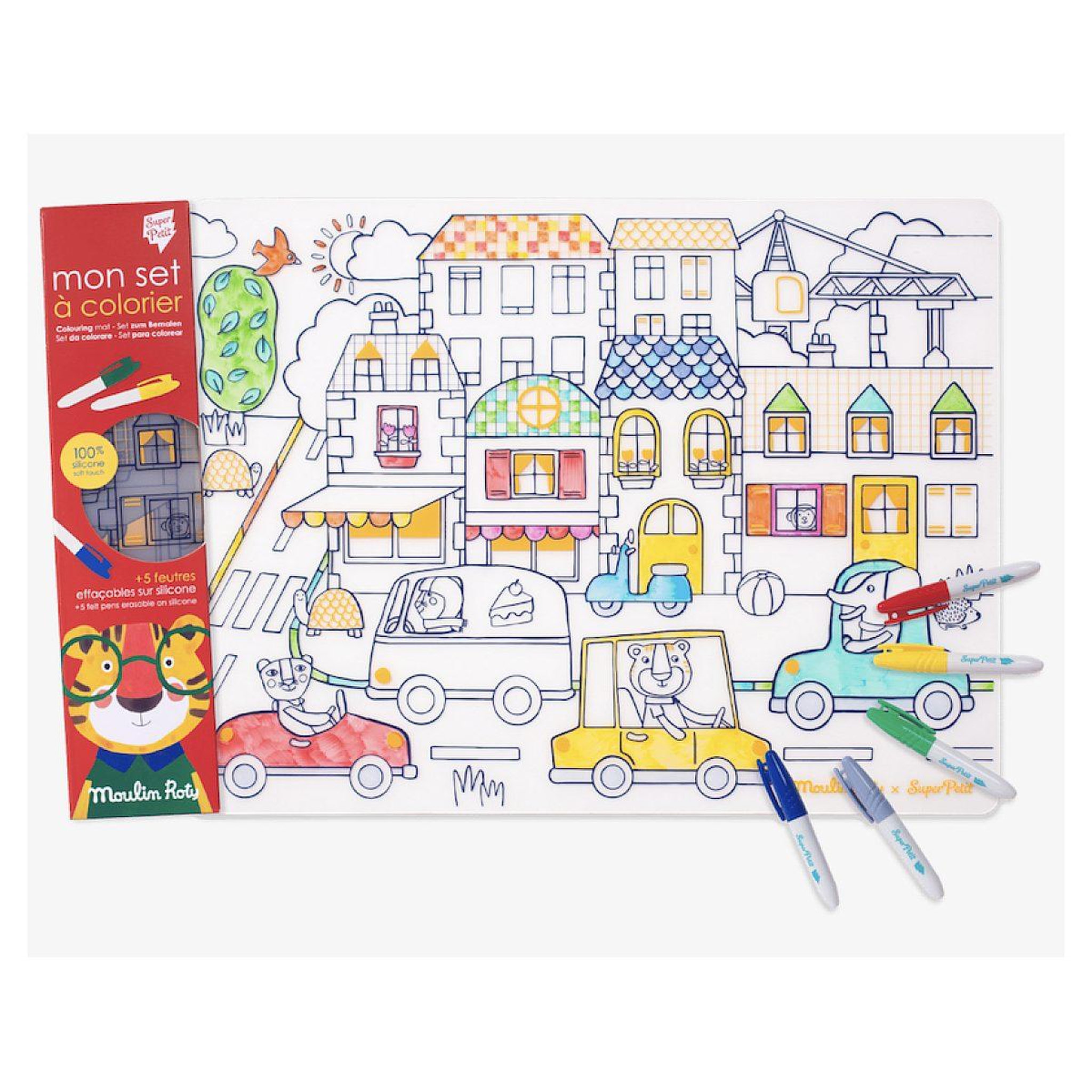 SUPER PETIT Set de table a colorier en silicone - collab superpetit x moulin roty popipop