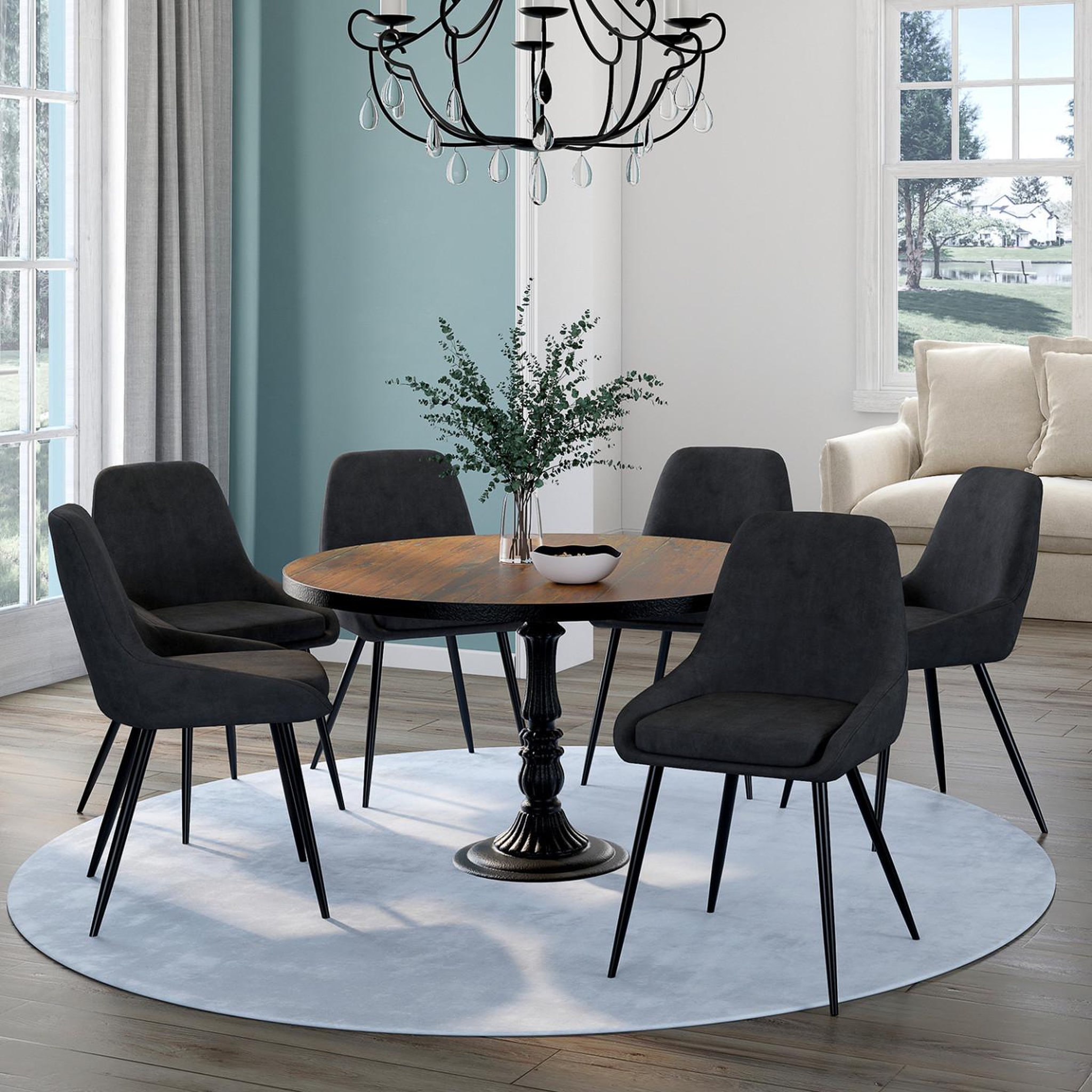Voir la diapositive 2 : ID MARKET Lot de 6 chaises thalya en velours noir avec accoudoirs