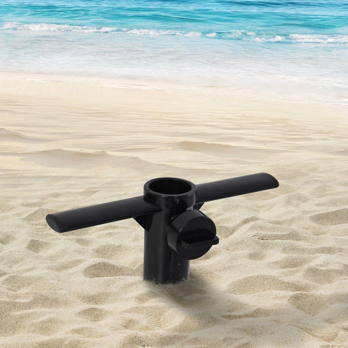 OUTSUNNY Pied de parasol à planter - pied d'ancrage à visser dans le sol - fixation parasol - porte-parasol avec vis de serrage - ABS noir