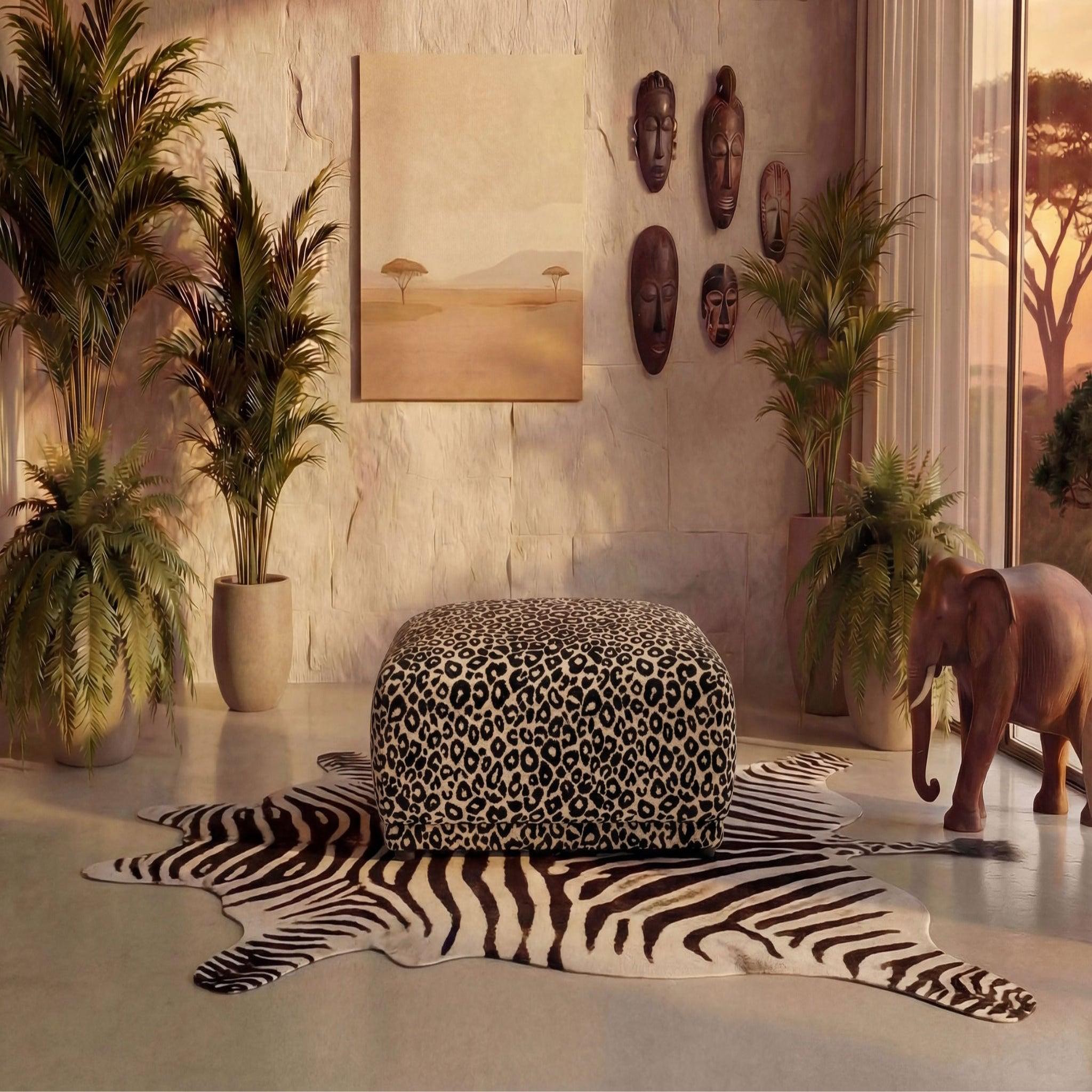 Voir la diapositive 3 : CASANOVA PARIS Rosalie - pouf en tissu imprimé animalier 102x83x46