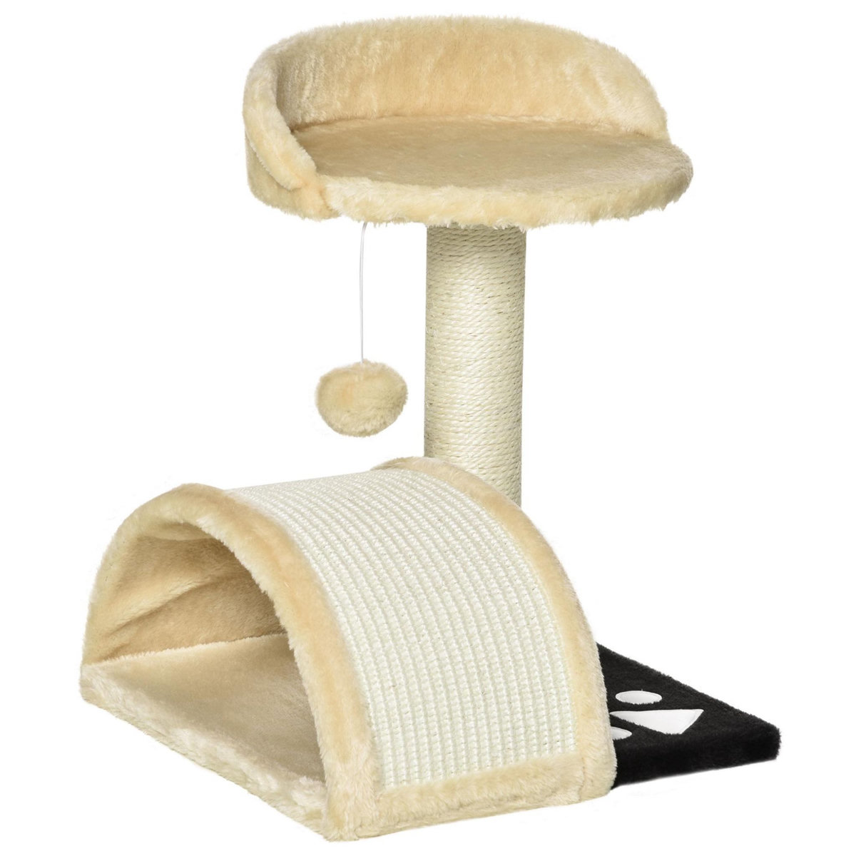 PAWHUT Arbre à chat griffoir grattoir design jeu boule suspendue + plateforme peluche sisal naturel beige