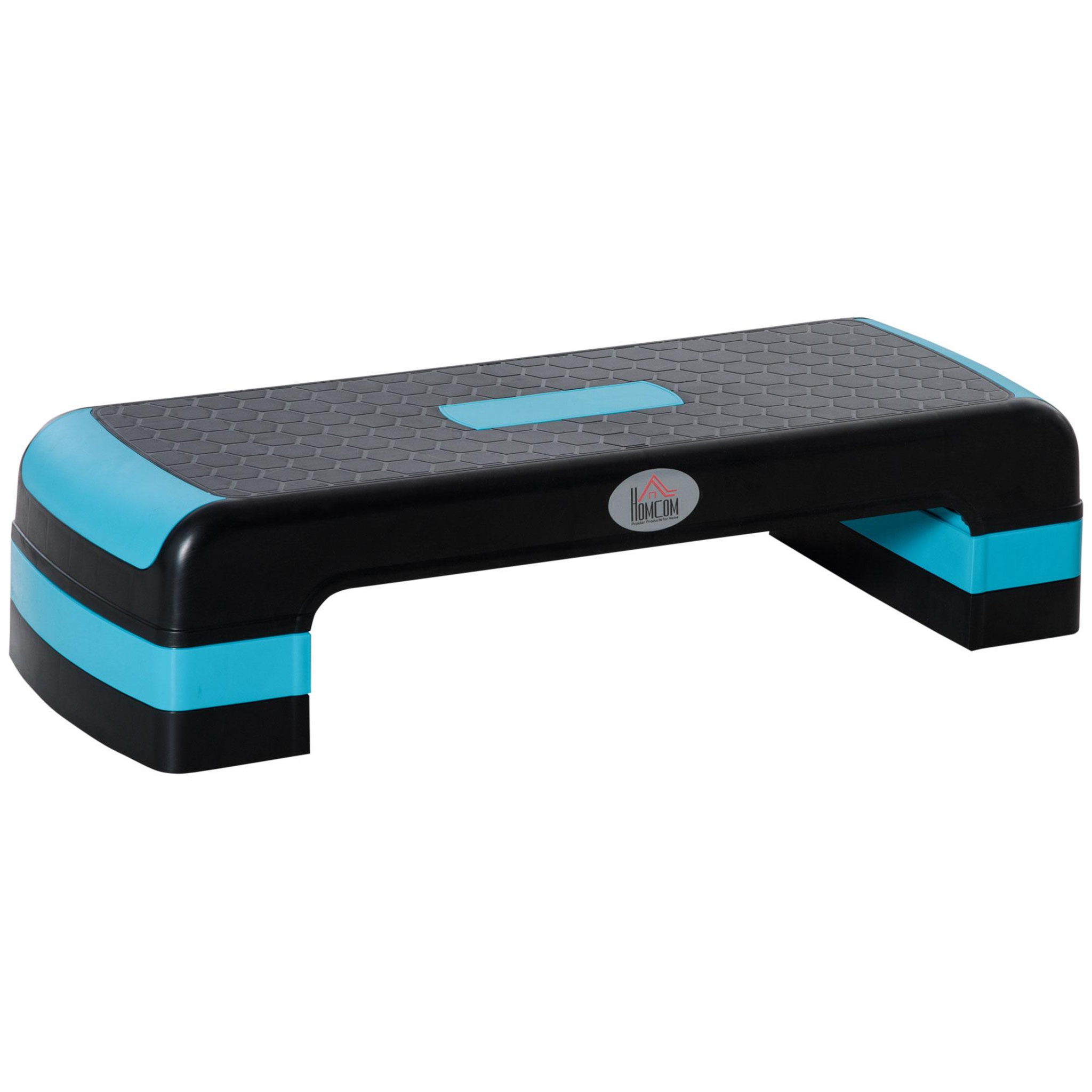 HOMCOM Stepper fitness aerobic hauteur reglable surface antiderapante dim. 78l x 28l x 10/15/20h cm pp noir bleu