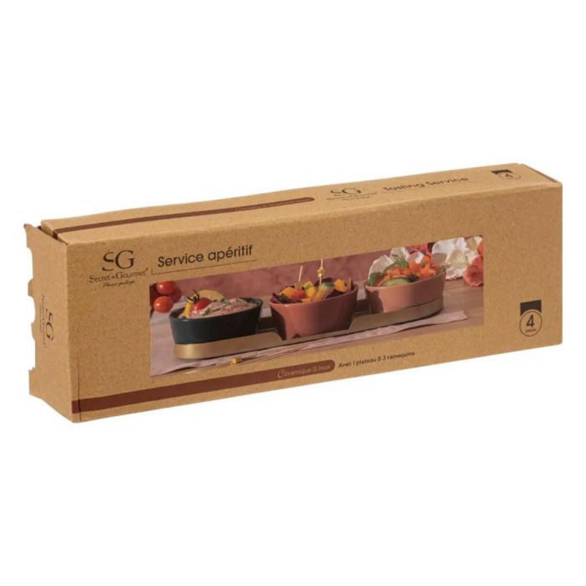 SECRET DE GOURMET Service Apéritif 4 Pièces  Col  31cm Multicolore