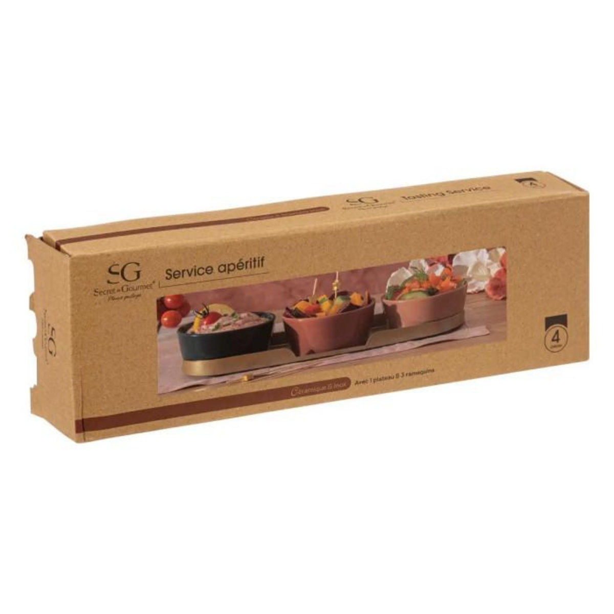SECRET DE GOURMET Service Apéritif 4 Pièces  Col  31cm Multicolore