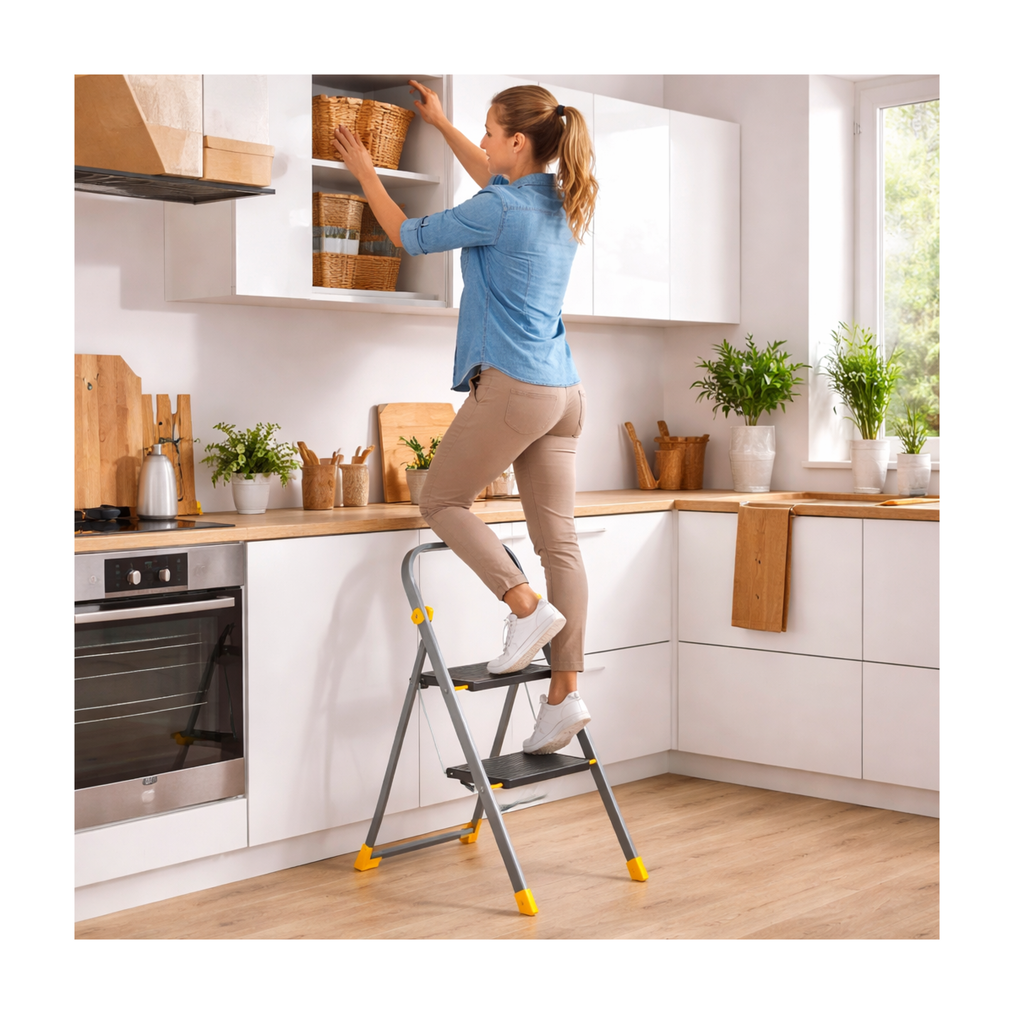 Voir la diapositive 4 : INTEC Escabeau 2 marches pliable charge 150kg marche-pied pliable pieds anti-dérapants bricolage maison chantier intec