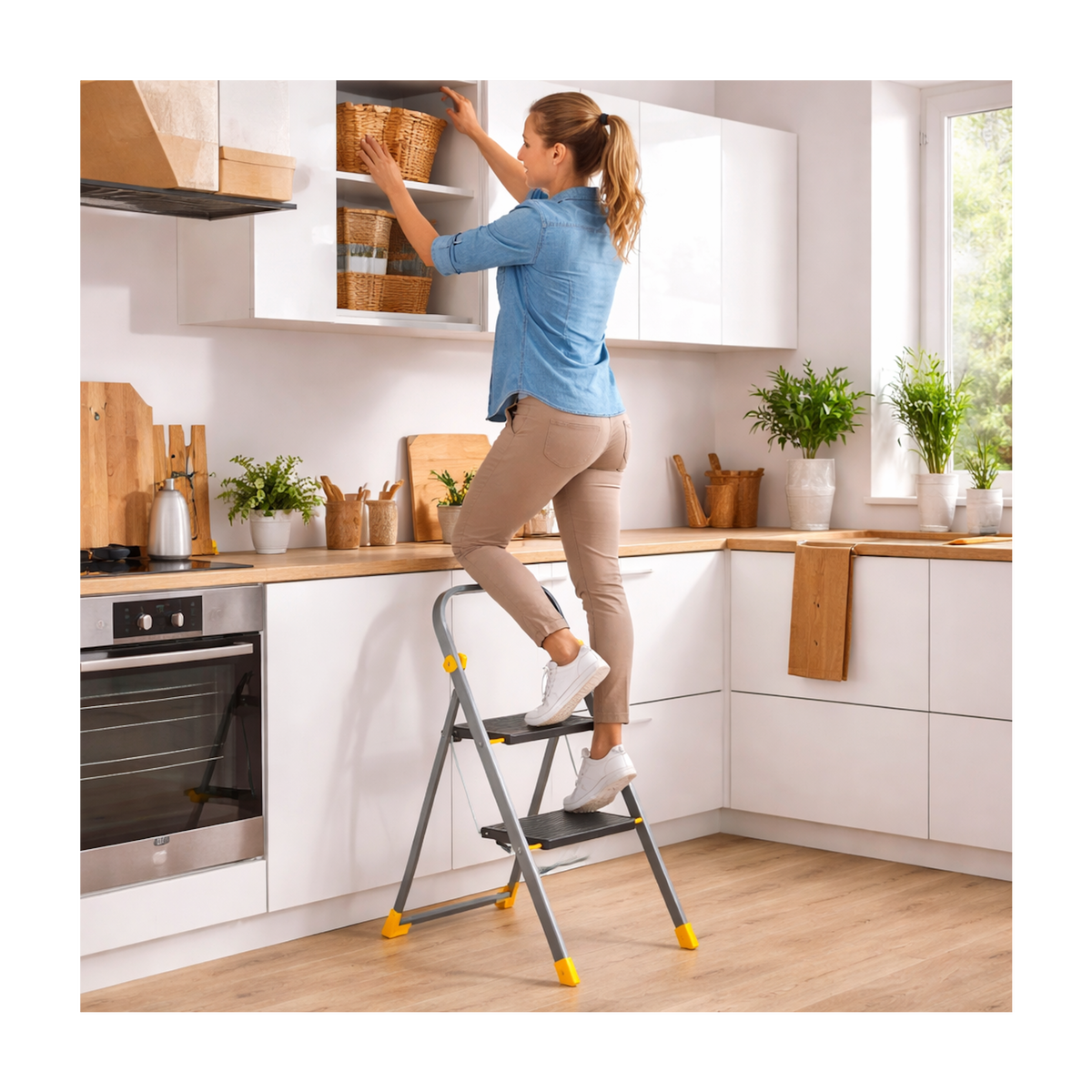 INTEC Escabeau 2 marches Charge 150kg Marche-pied Pliable Pieds anti-dérapants Bricolage Maison Chantier INTEC