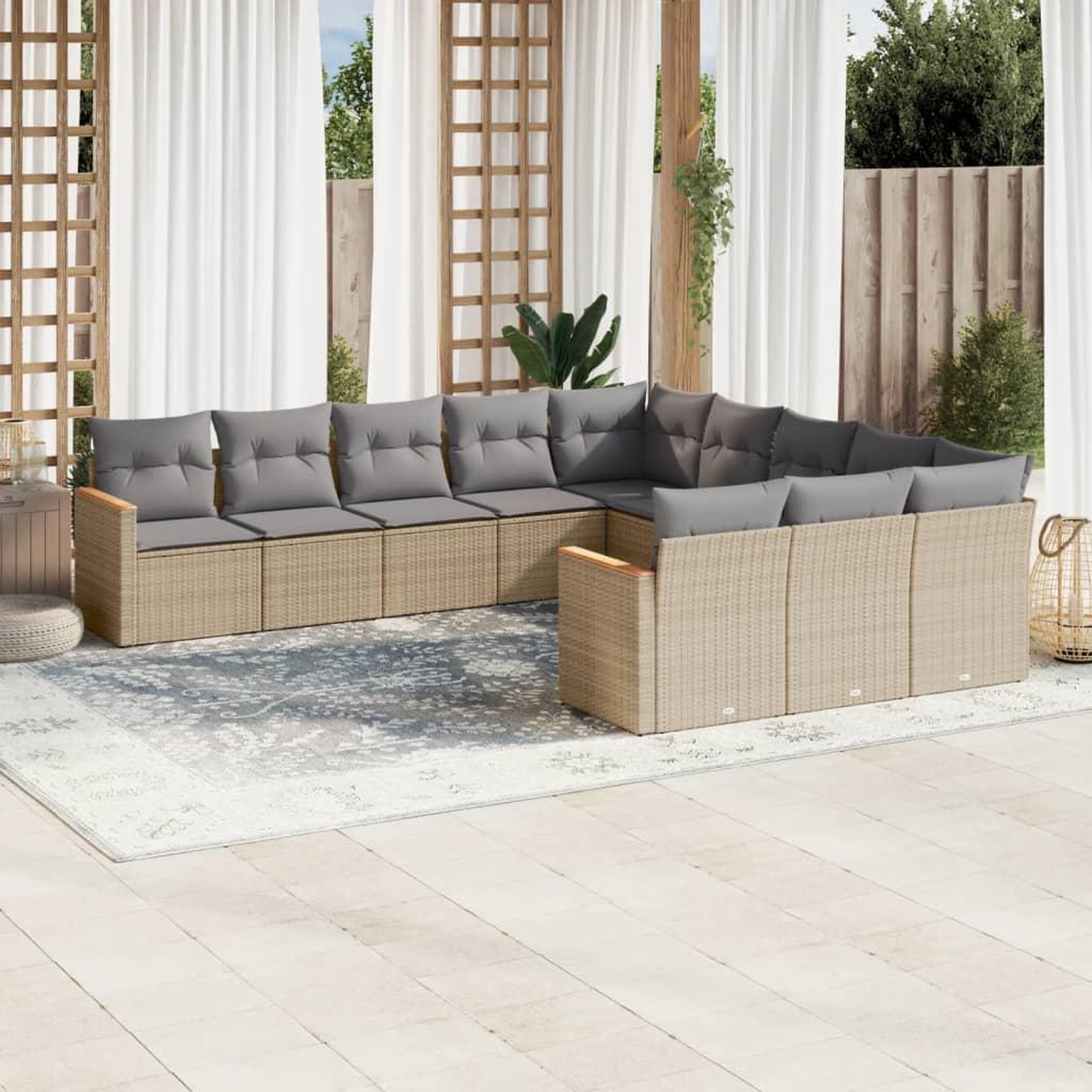 VIDAXL Salon de jardin 11 pcs avec coussins beige resine tressee