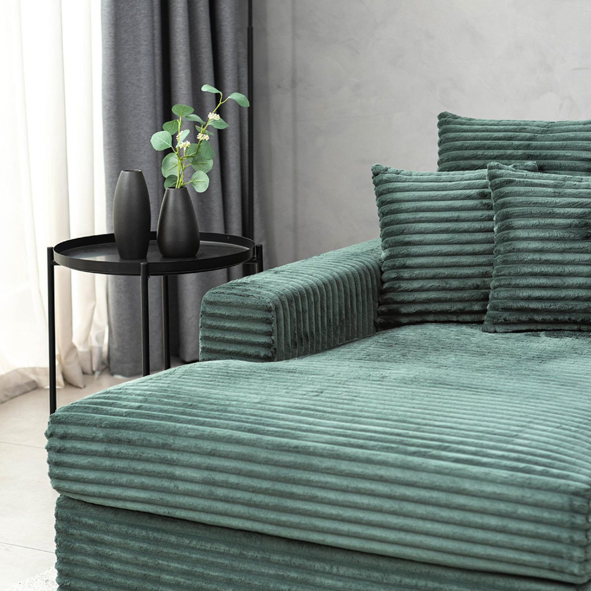 CONCEPT USINE Canapé d'angle 2-3 places assise profonde en velours côtelé vert CARDIFF