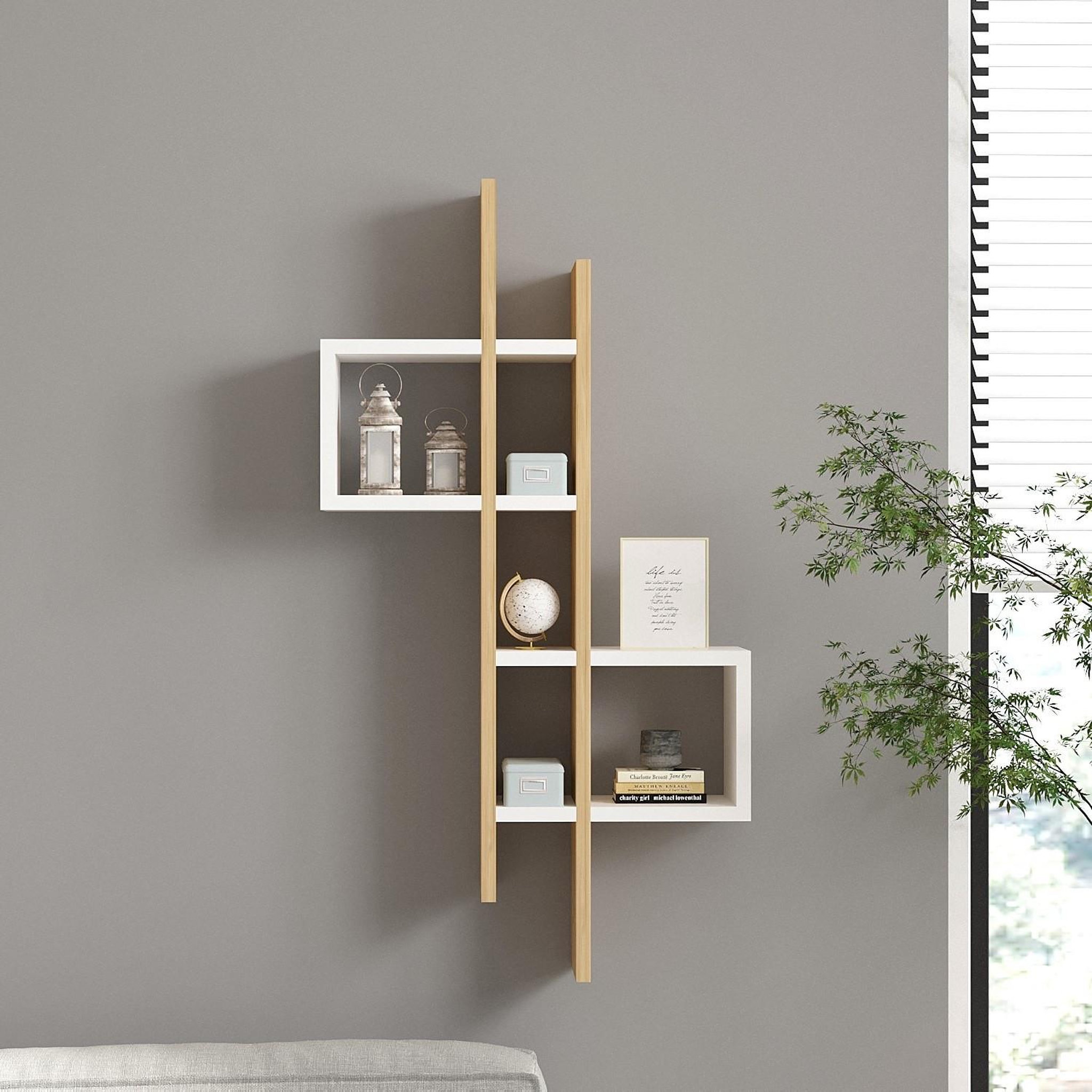 Voir la diapositive 3 : Habitat et Jardin Étagère murale en bois  emse  - 53 x 19 x 108 cm - chêne saphirblanc