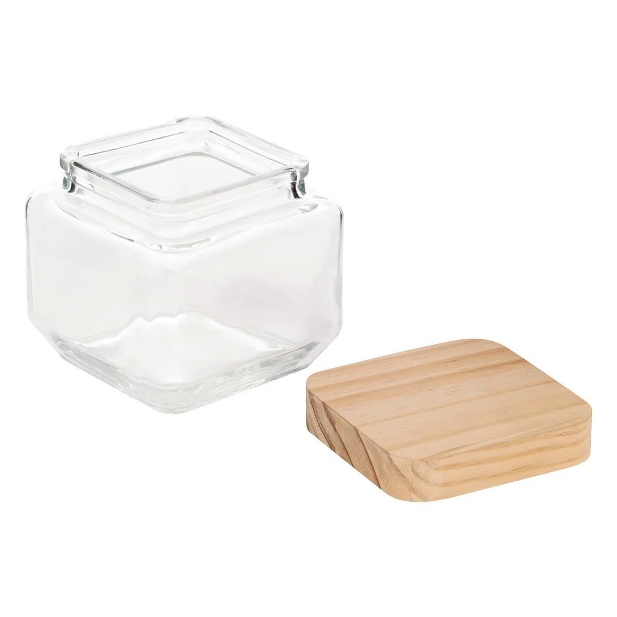 Voir la diapositive 2 : FIVE Bocal carré verre & pin  nyna  0,85l transparent
