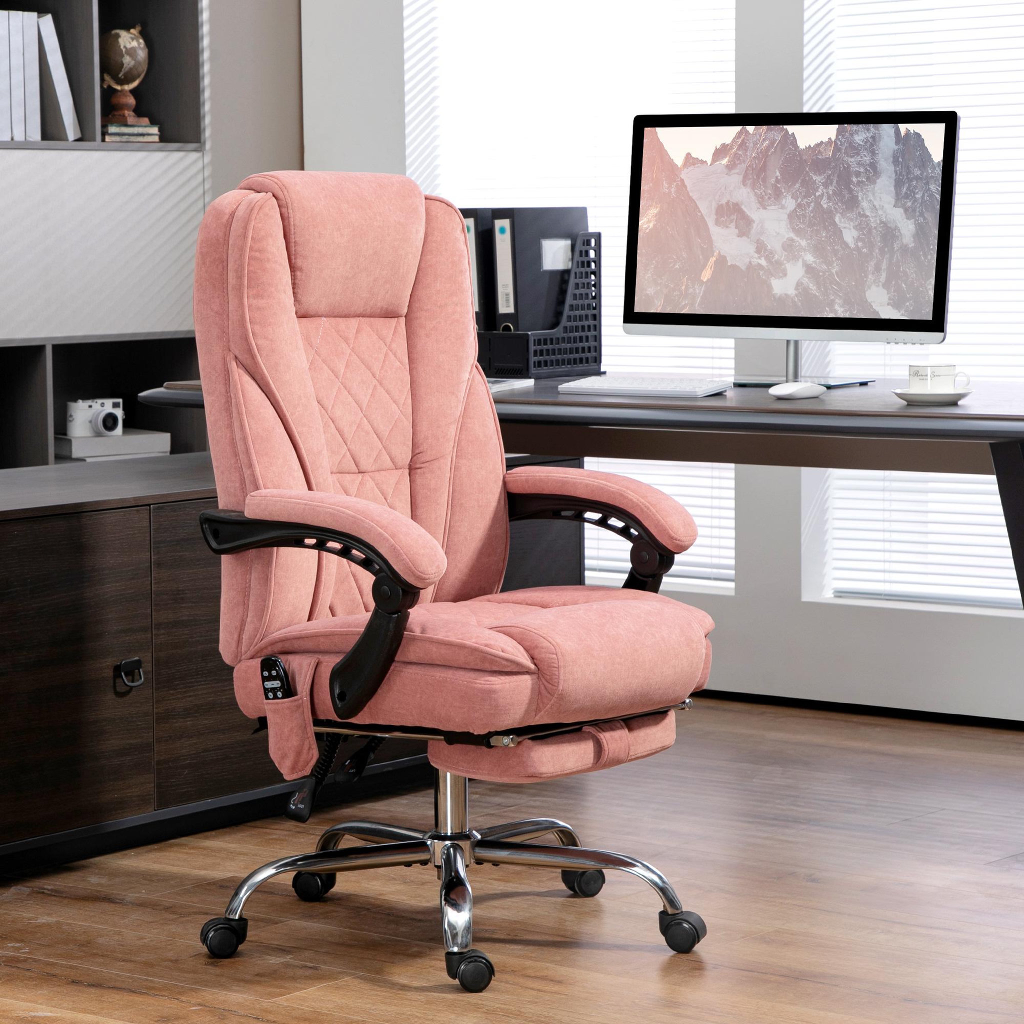 Voir la diapositive 4 : VINSETTO Fauteuil de bureau manager massant chauffant inclinable réglable télécommande repose-pieds rétractable velours rose poudré