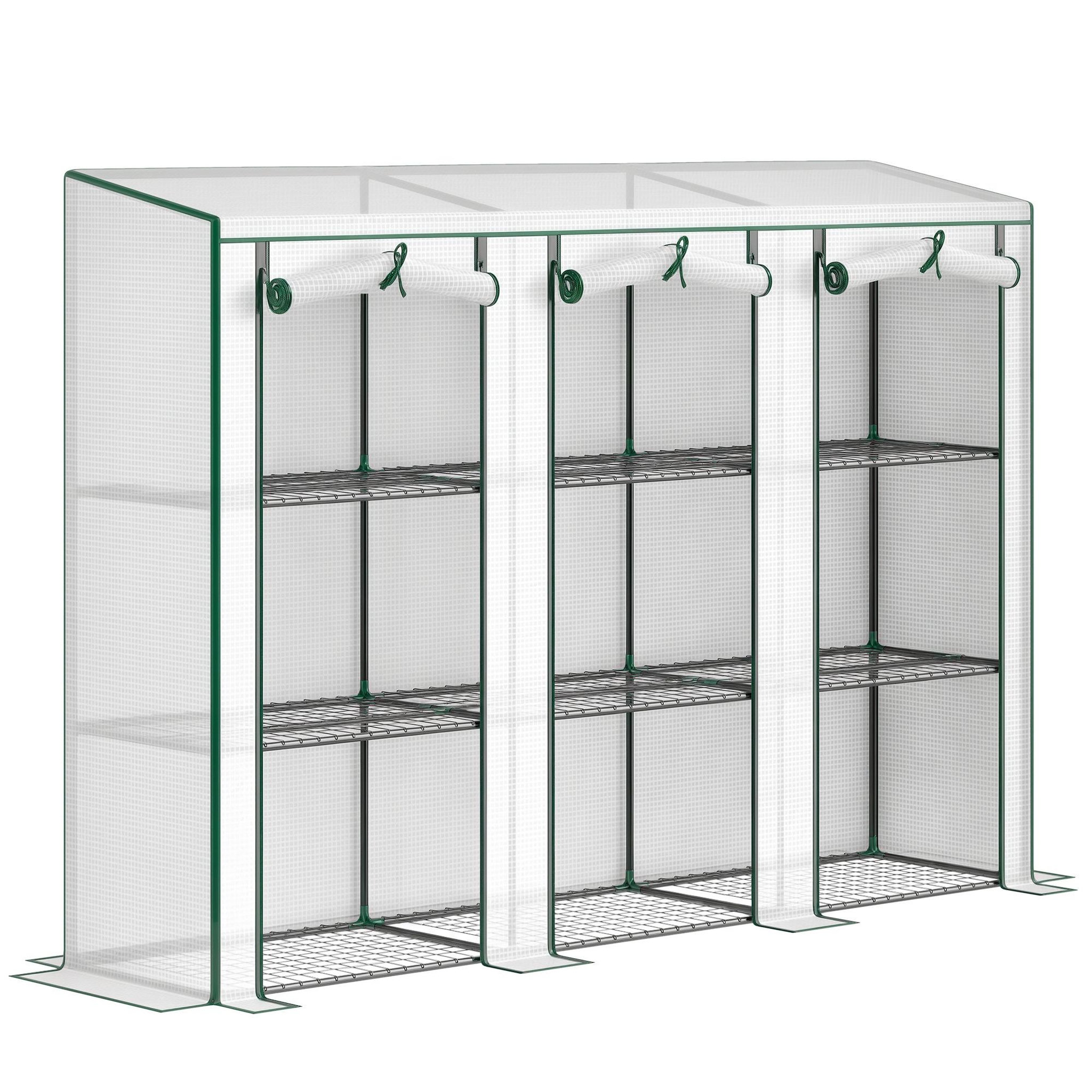 OUTSUNNY Serre de jardin balcon avec étagères métalliques 3 niveaux 3 portes acier noir PVC blanc