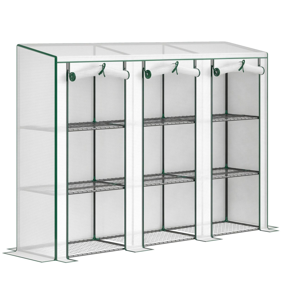 OUTSUNNY Serre de jardin balcon avec étagères métalliques 3 niveaux 3 portes acier noir PVC blanc