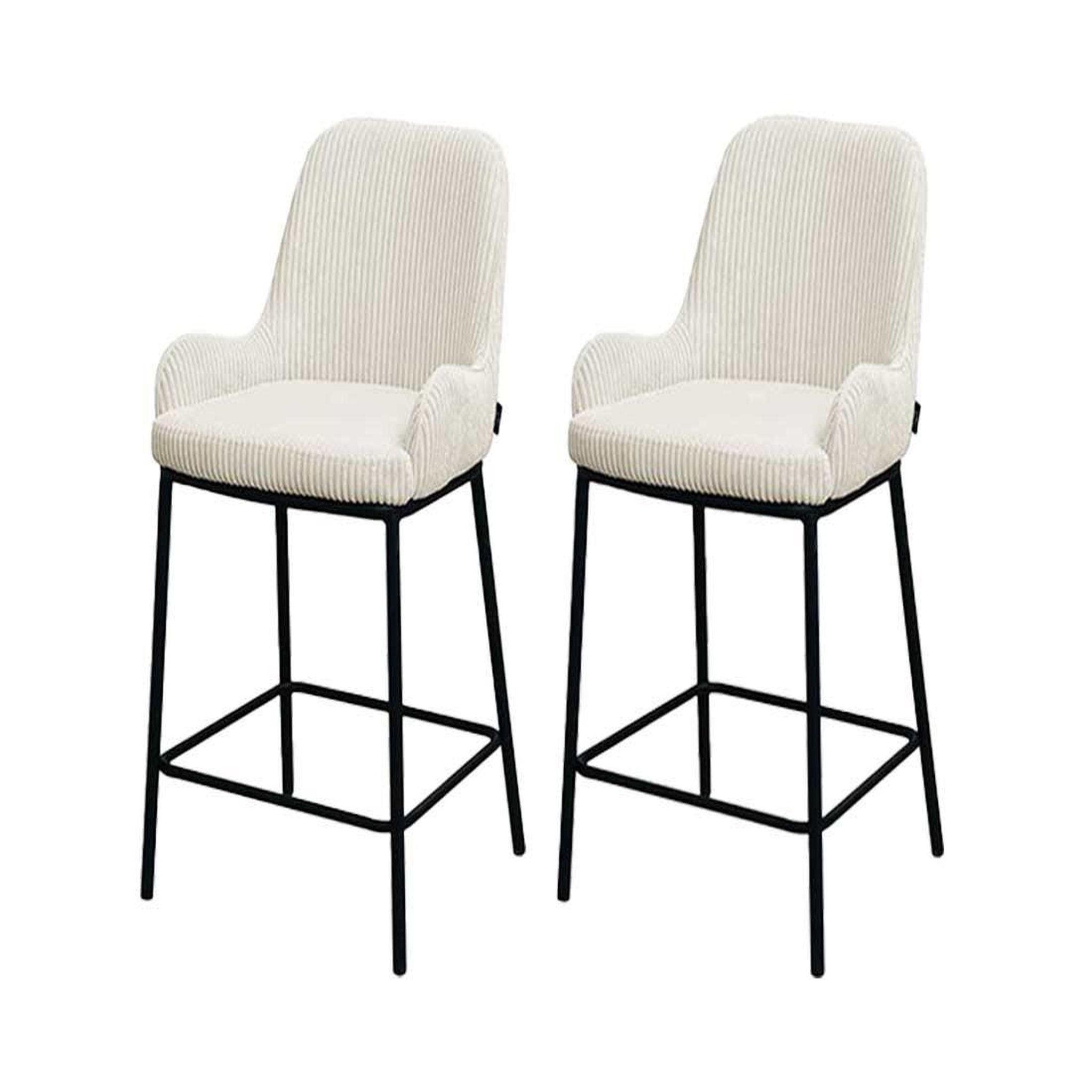 Voir la diapositive 1 : LISA DESIGN Salinas - lot de 2 chaises de bar - en velours côtelé - beige - h65 cm