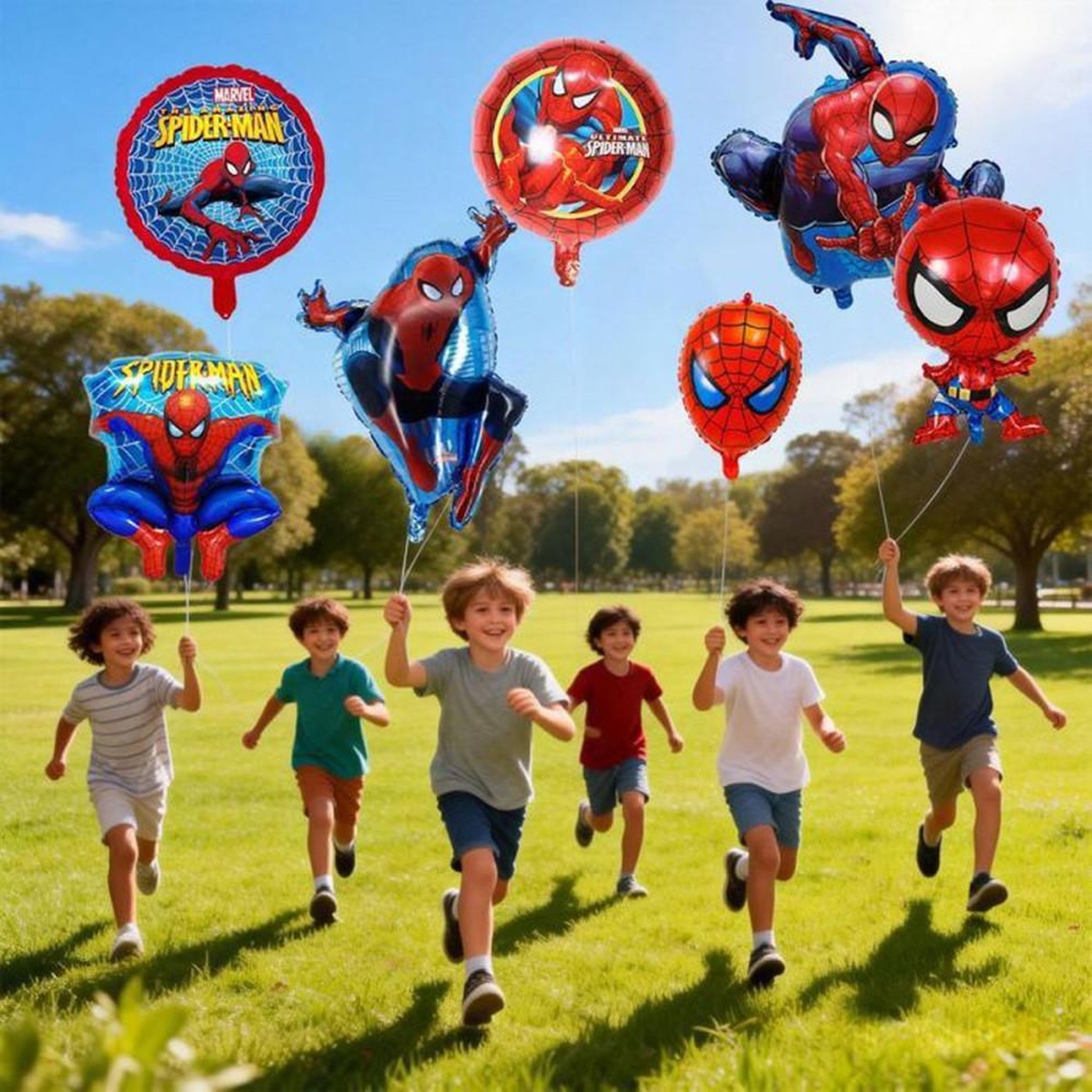 Voir la diapositive 5 : Set ballons anniversaire Spider-Man 10 pièces en aluminium et latex, ballons folie imprimés et ballons ronds rouges et bleus