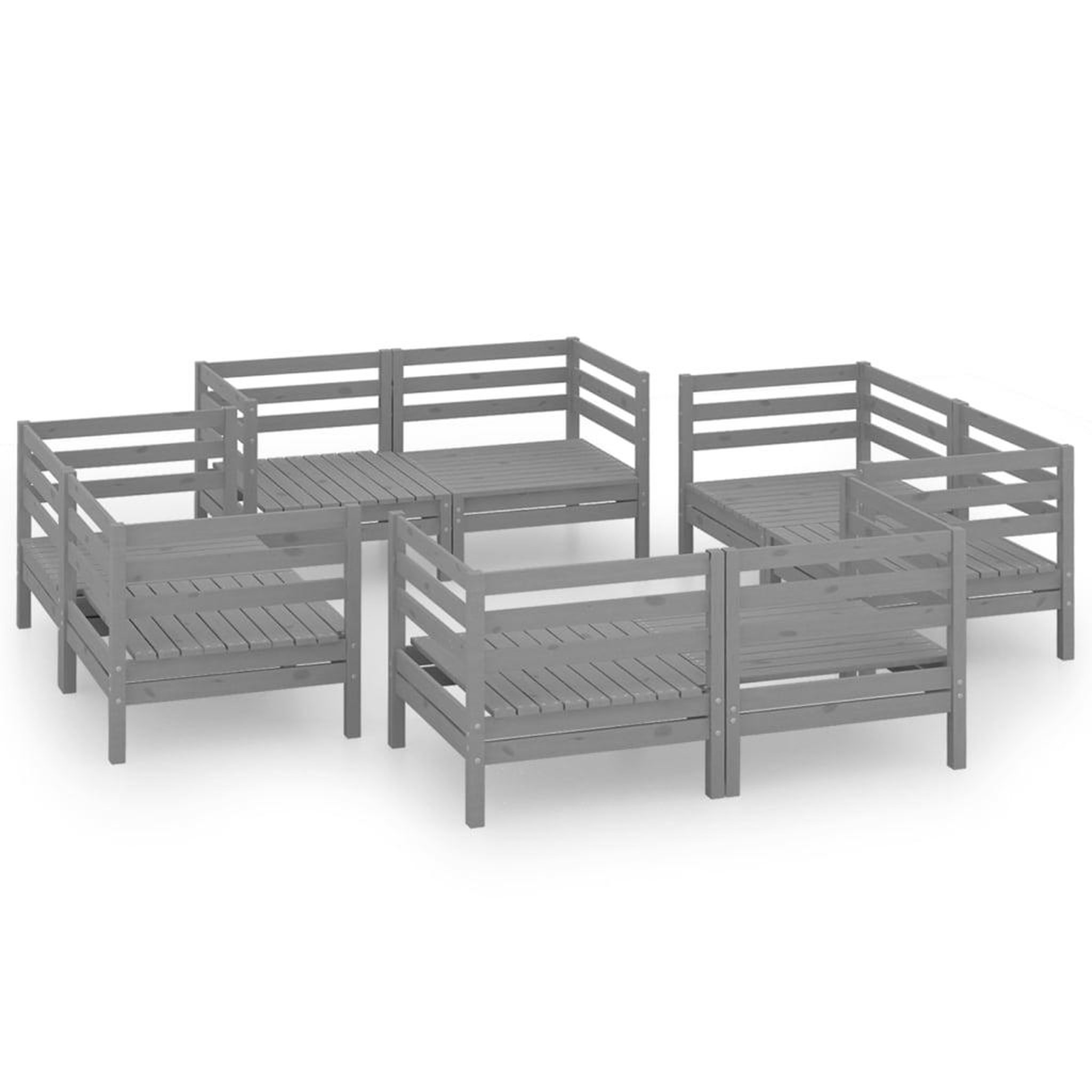 Voir la diapositive 2 : VIDAXL Salon de jardin 8 pcs Gris Bois de pin massif