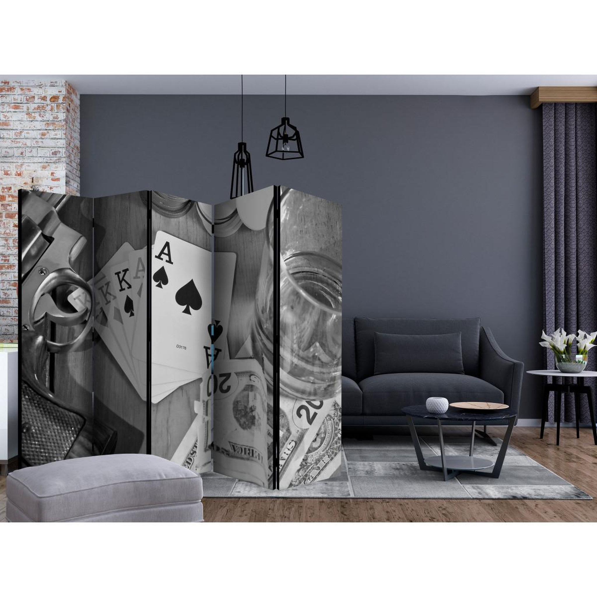 Voir la diapositive 2 : Paris Prix Paravent 5 volets  cards : black & white  172x225cm