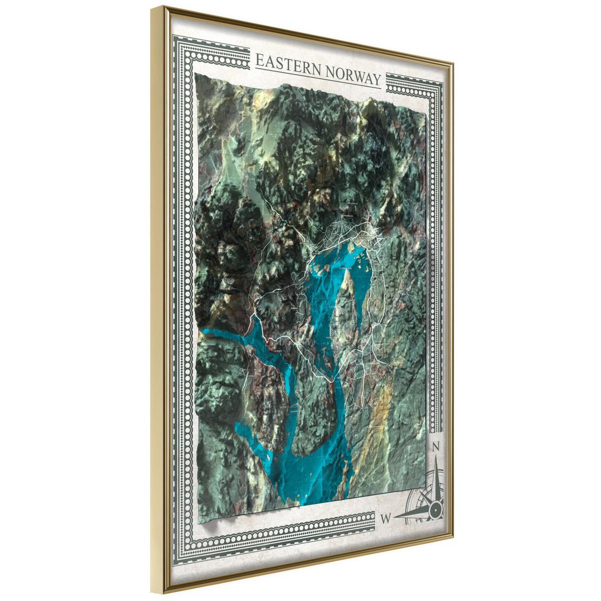 Paris Prix Affiche murale encadrée  raised relief map eastern norway