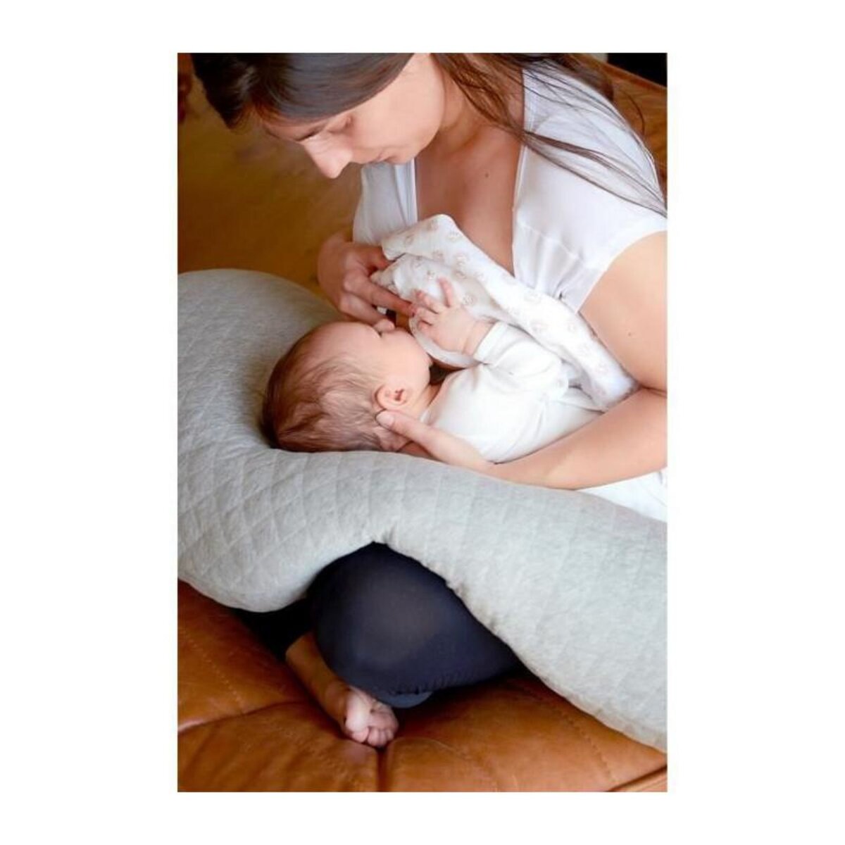 BEABA BEABA Big FlopsyTM Coussin dallaitement et de maternite, Fleur de coton, Gris Chine