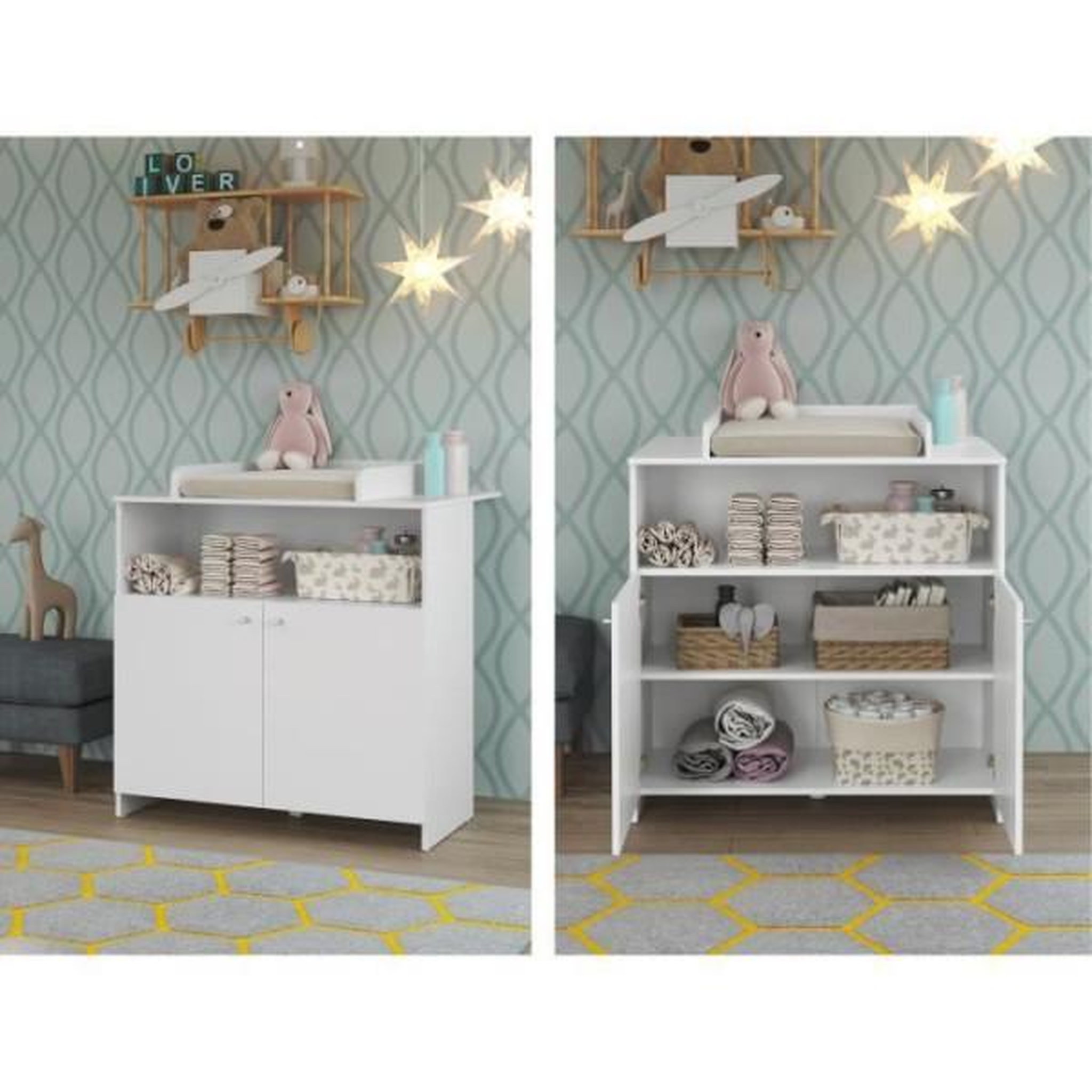 Voir la diapositive 3 : Trendteam Chambre bébé Trio : Lit 70 x 140 cm + Commode a langer + Armoire NIKO - Blanc - TREND TEAM