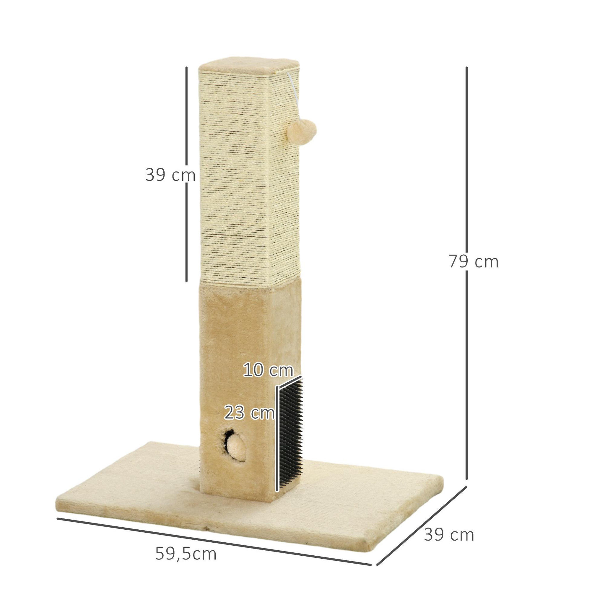 Voir la diapositive 3 : PAWHUT Griffoir chat h.79 cm - jeu boule suspendue et boule clochette, 2 bandes massantes - beige