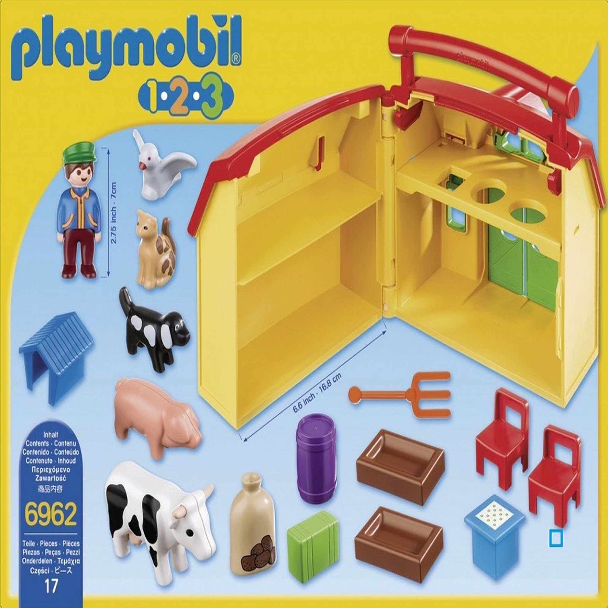 Voir la diapositive 2 : PLAYMOBIL 6962 - 1.2.3 - Ferme transportable avec animaux 