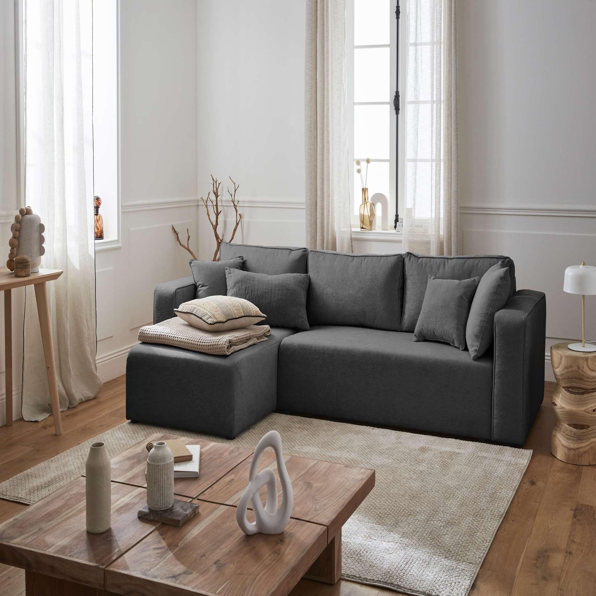 Voir la diapositive 5 : BEST MOBILIER Topaze - canapé d'angle réversible - 4 places - convertible avec coffre - en tissu