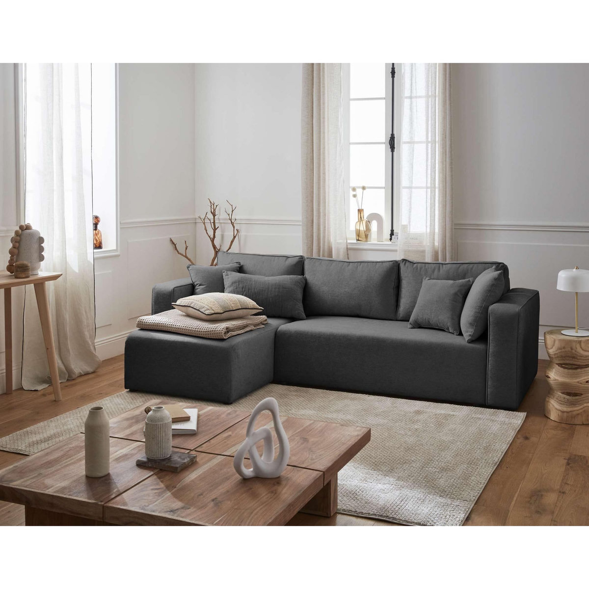 BEST MOBILIER Topaze - canapé d'angle réversible - 4 places - convertible avec coffre - en tissu