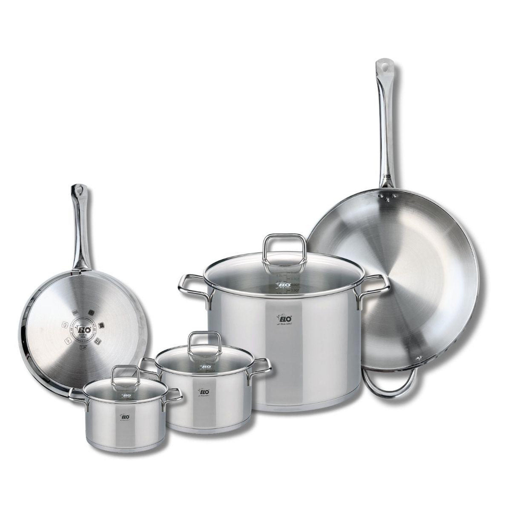 ELO Ensemble de 2 poêles de cuisson 24 et 32 cm et 3 faitouts 14, 16 et 26 cm elo profi citrin