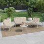 Voir la diapositive 2 : ID MARKET Salon de jardin ARONA bas 4 places en métal blanc et coussins beige avec canapé, fauteuils et table