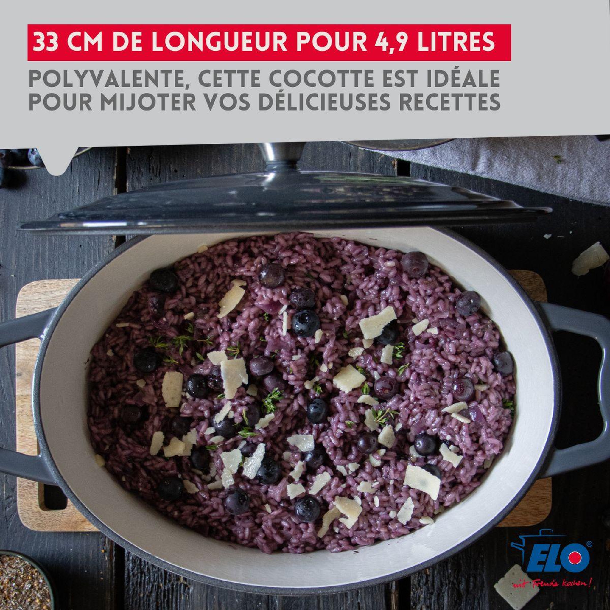 Voir la diapositive 5 : ELO Cocotte ovale en fonte émaillée 33 cm gris classique 5 l elo