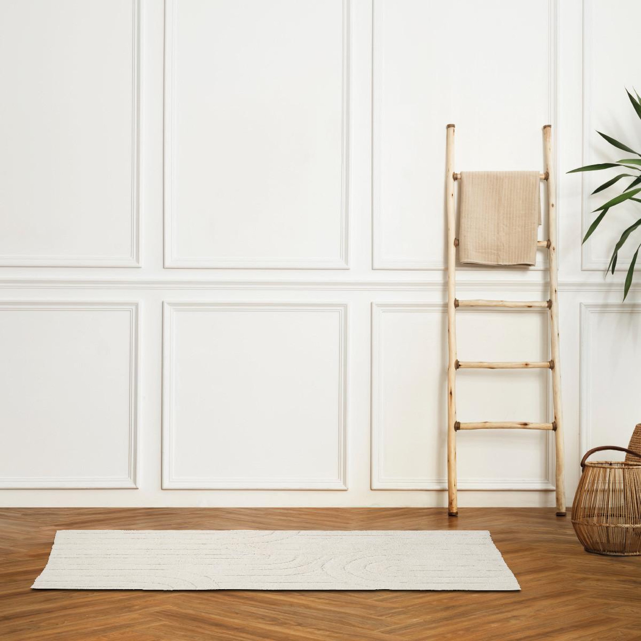 Voir la diapositive 3 : GUY LEVASSEUR Tapis de bain déco graphique arc en coton 60x120cm