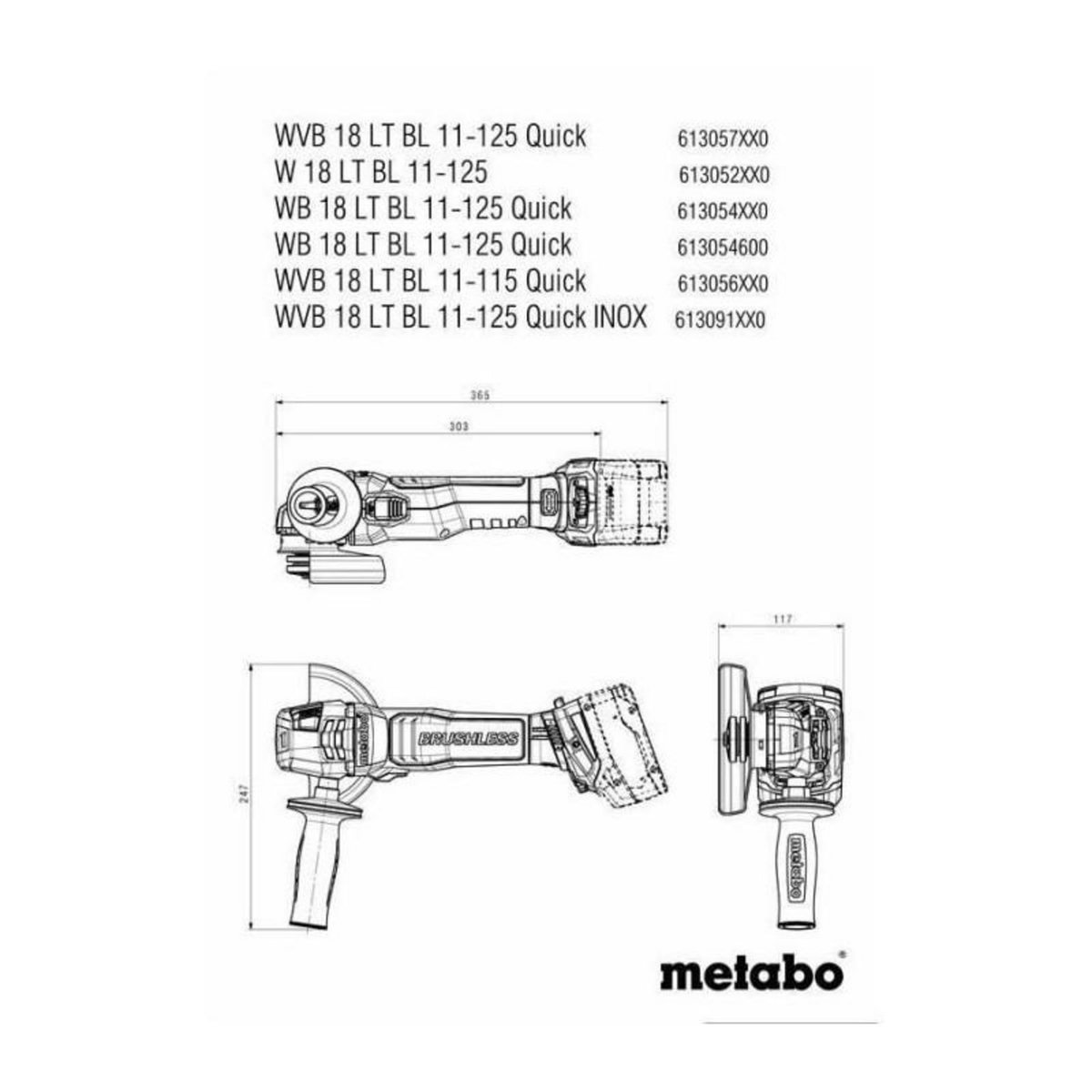 METABO Meuleuse d'angle sans fil - METABO - WB 18 LT BL 11-125 Quick - 18V - MetaBOX 165 L