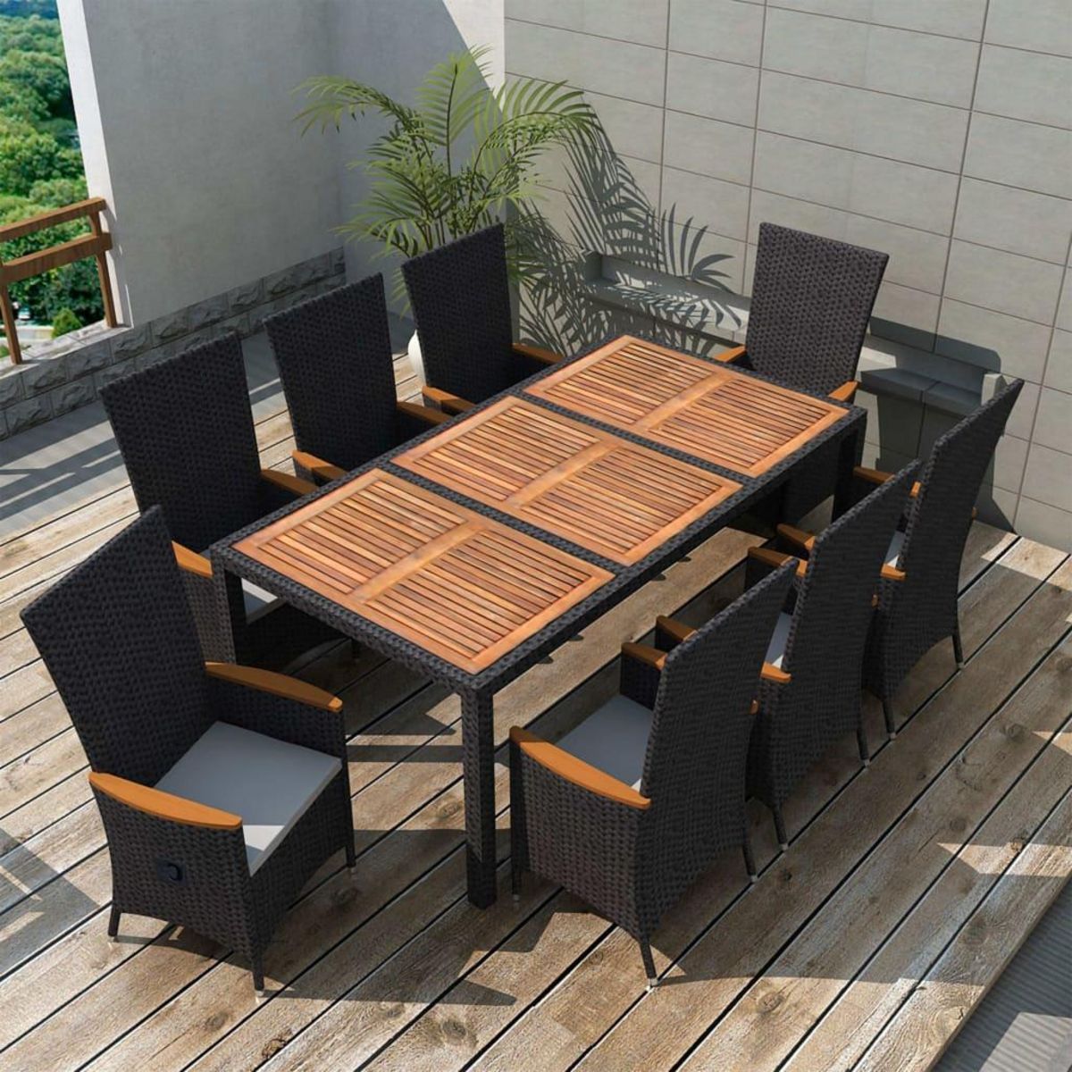 VIDAXL Meuble a dîner d'exterieur 9 pcs Resine tressee et acacia Noir