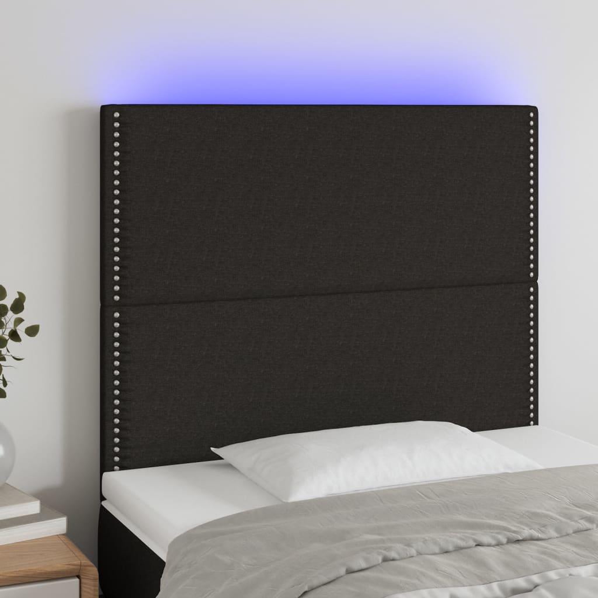 Voir la diapositive 1 : VIDAXL Tete de lit a LED Noir 90x5x118/128 cm Tissu