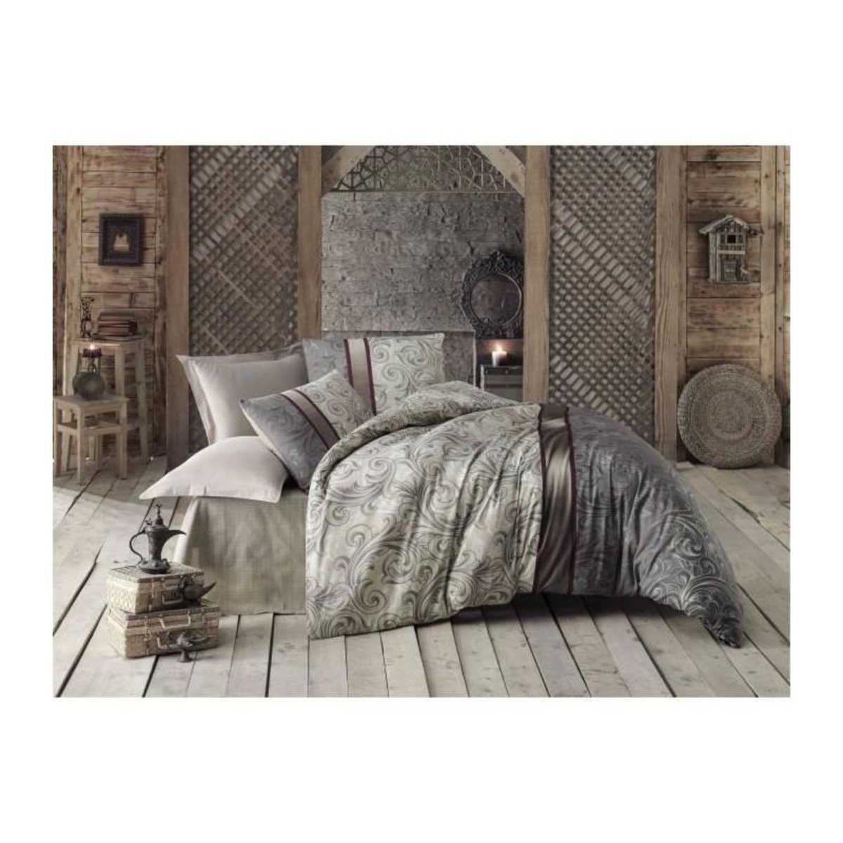 GENERIQUE Parure de lit - 1 housse de couette 220 x 240 cm + 2 taies d'oreiller 60 x 60 cm - 65% coton, 35% polyester - Gris