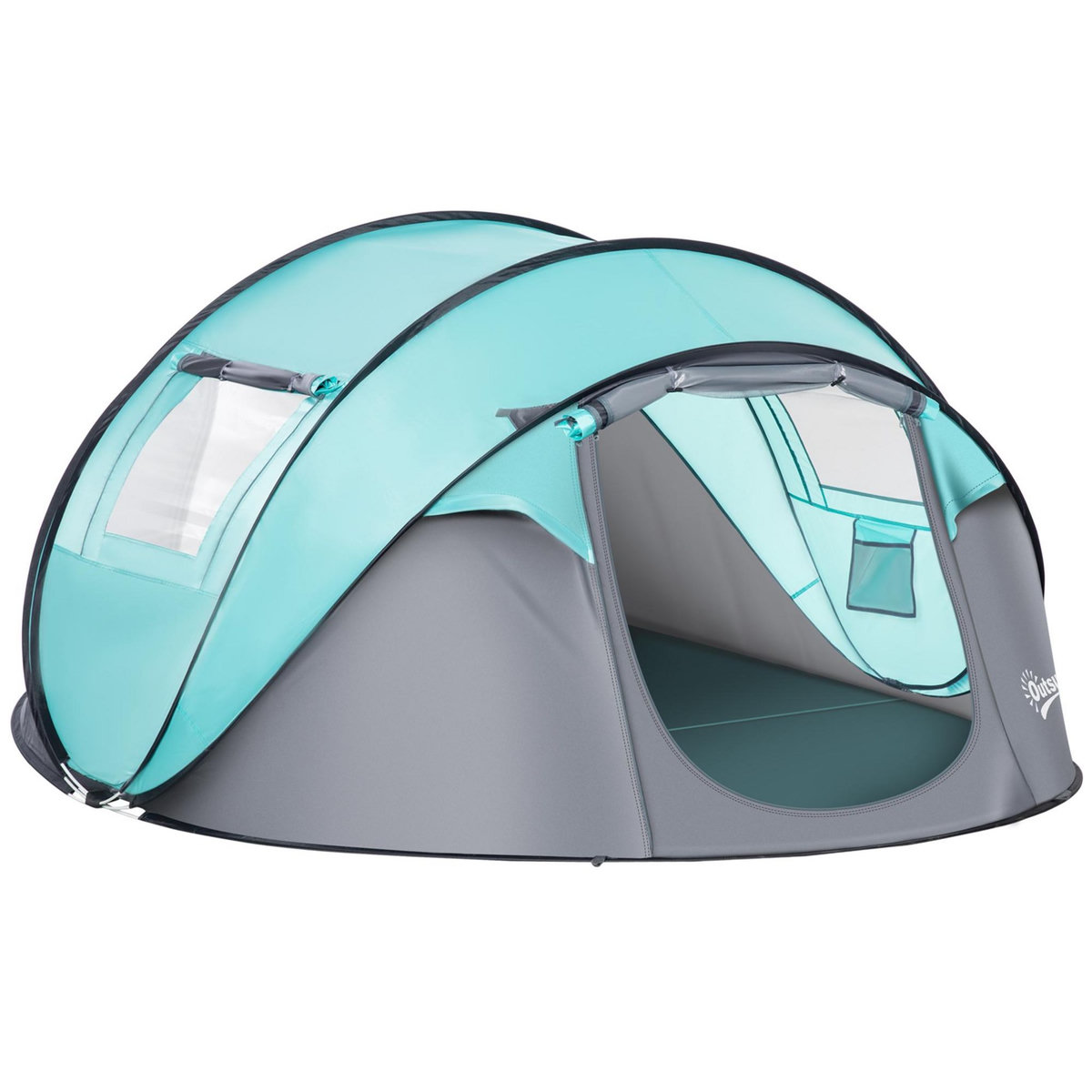 OUTSUNNY Tente pop up montage instantané - tente de camping 3-4 pers.  - 2 portes, 2 fenêtres moustiquaires - dim. 2,86L x 2,09l x 1,22H m - fibre verre polyester bleu gris