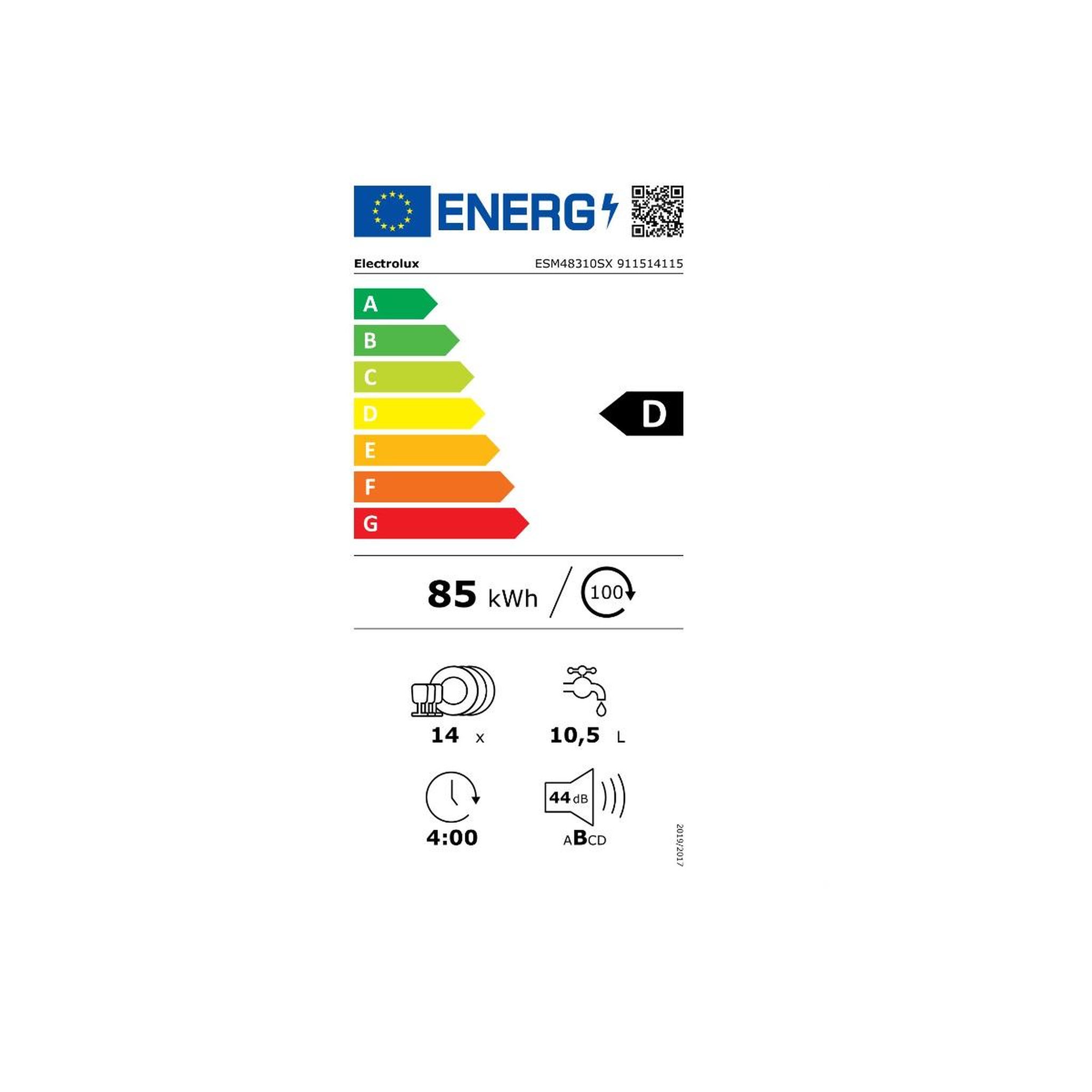 Voir la diapositive 2 : ELECTROLUX Lave-vaisselle 60cm 14 couverts 44db - esm48310sx