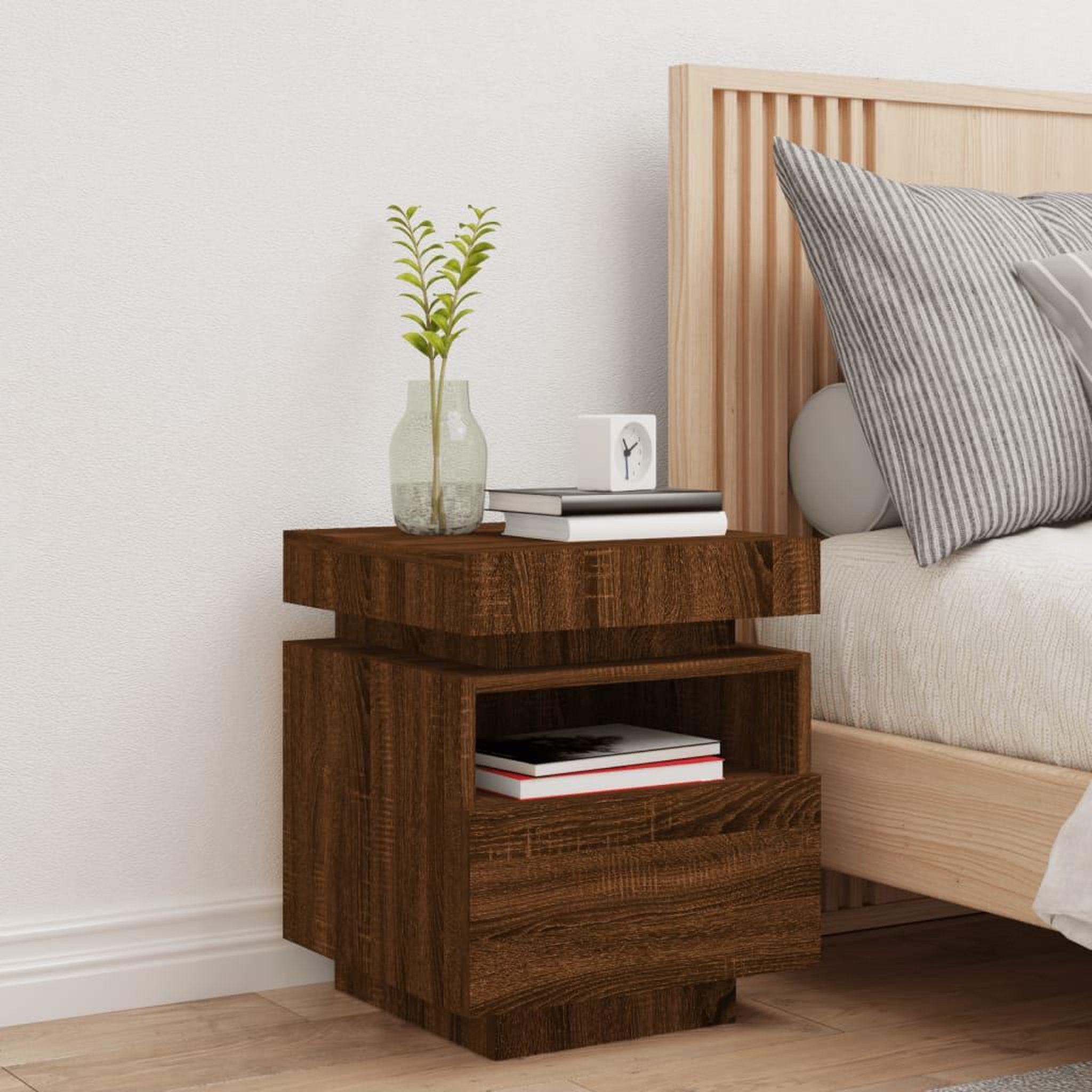 Voir la diapositive 3 : VIDAXL Armoire de chevet avec lumieres LED chene marron 40x39x48,5 cm