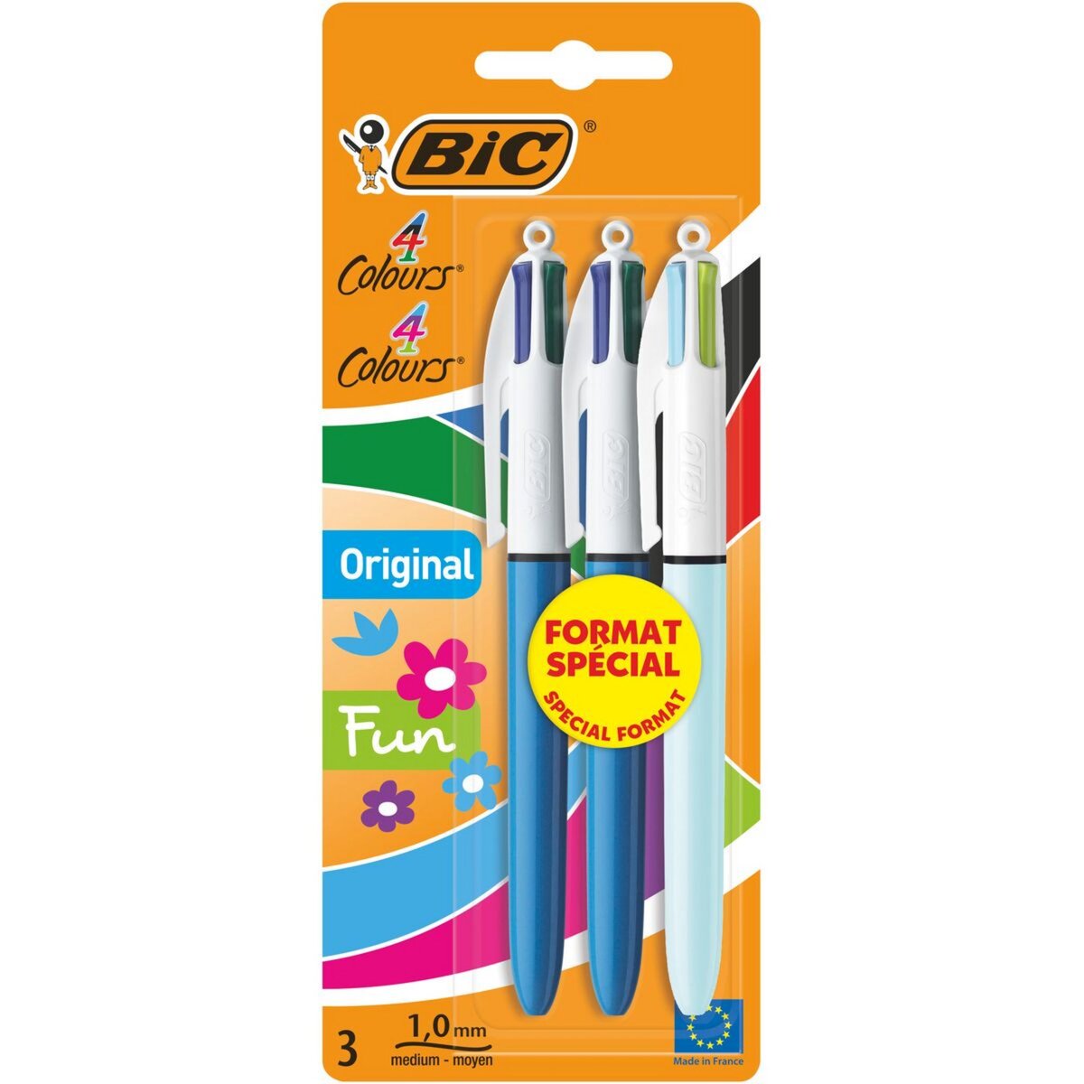 BIC Lot de 3 stylos bille rétractables pointe moyenne 2 originals + 1 fun