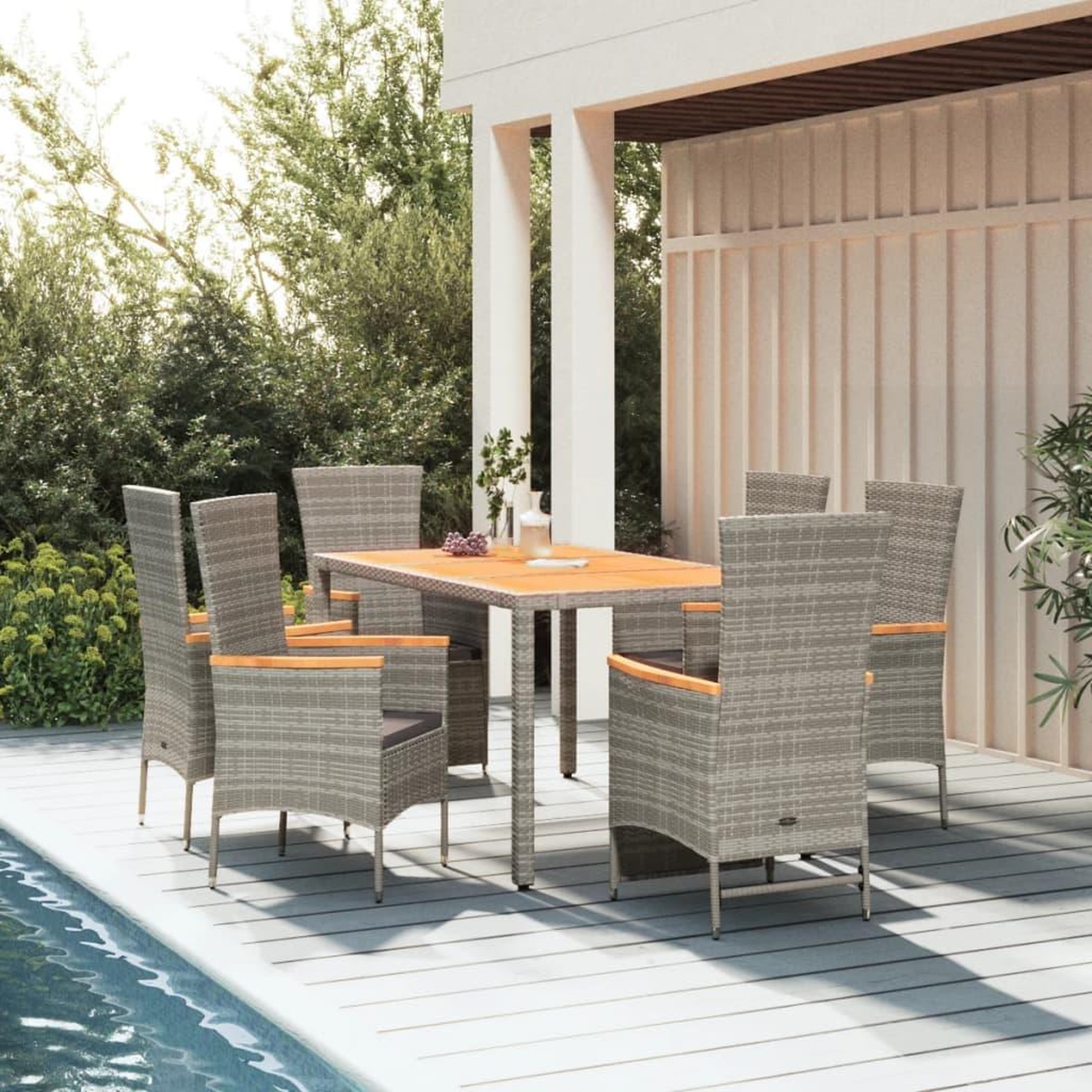 VIDAXL Ensemble a manger de jardin et coussins 7 pcs gris rotin