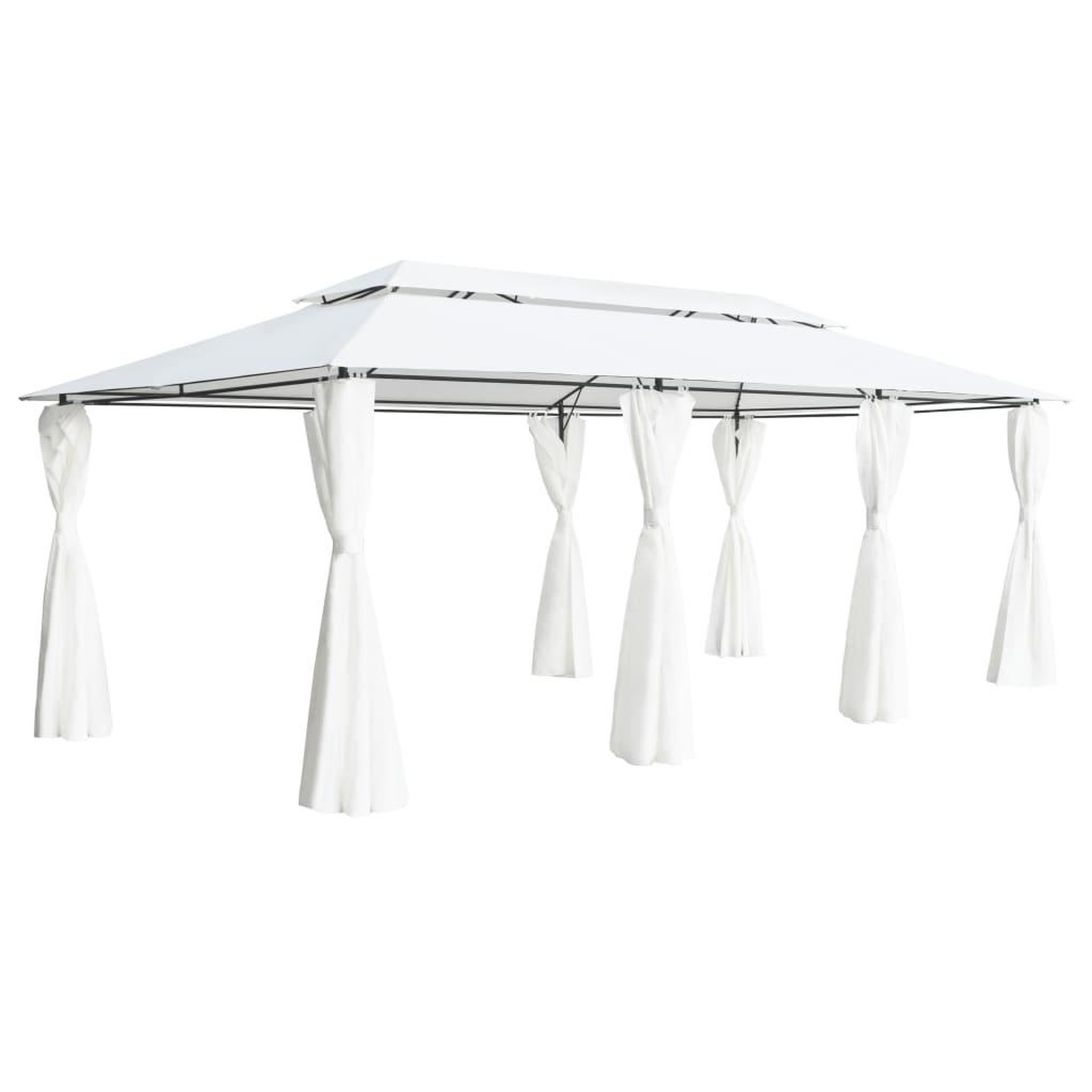 VIDAXL Belvedere avec rideaux 600x298x270 cm Blanc 180 g/m^2