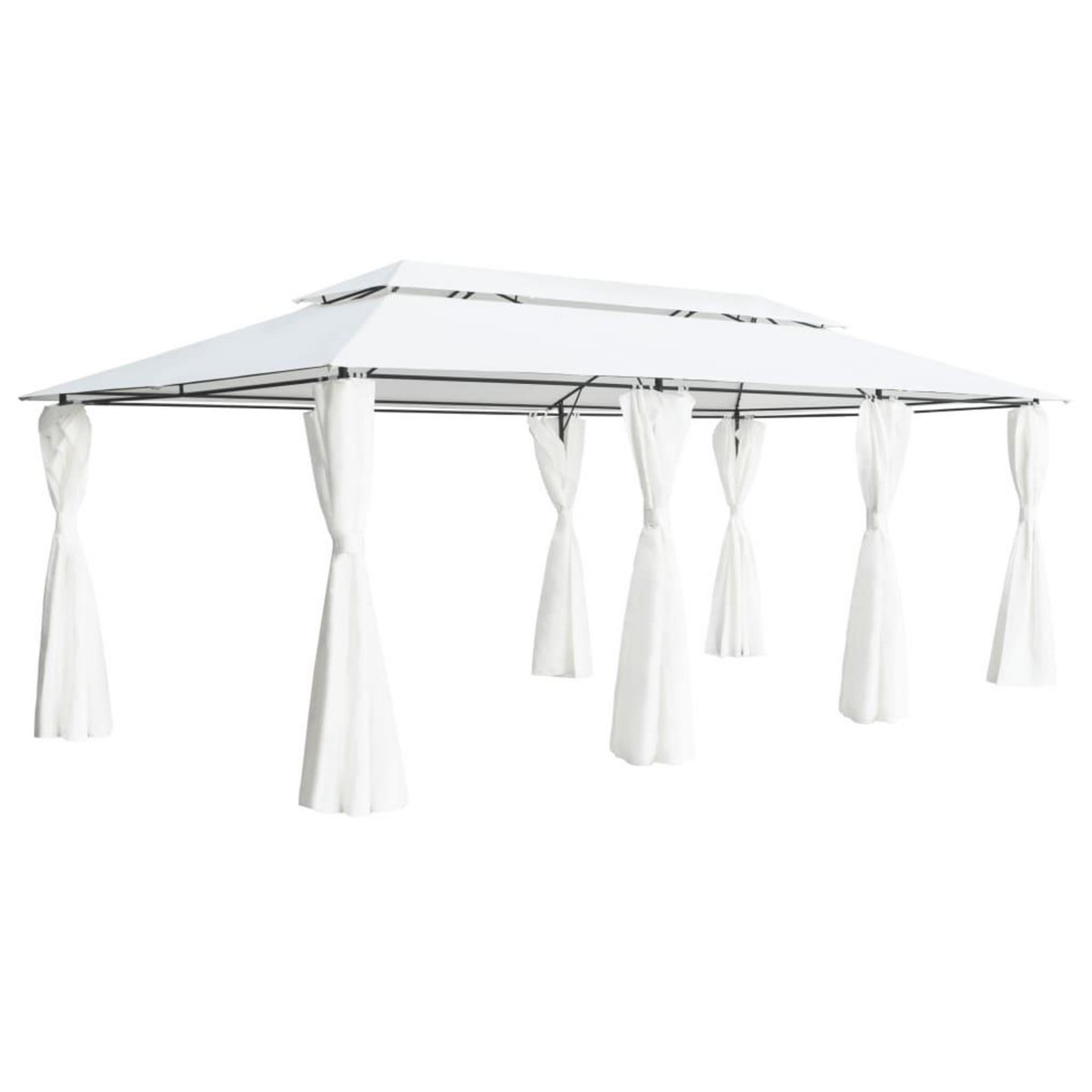 VIDAXL Belvedere avec rideaux 600x298x270 cm Blanc 180 g/m^2