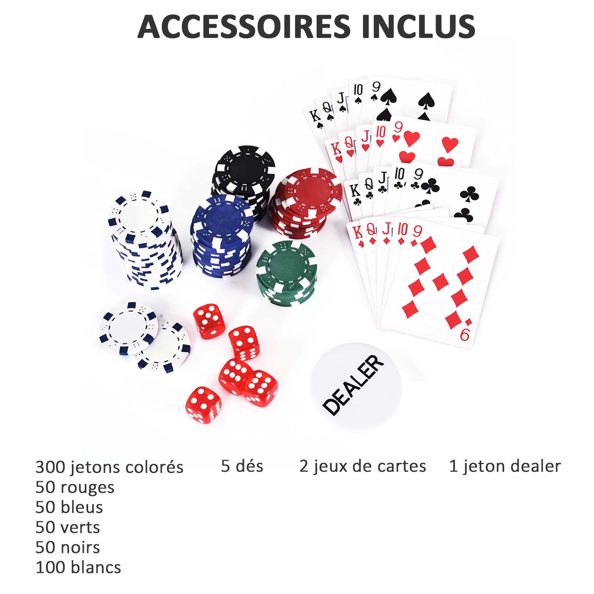 Voir la diapositive 5 : HOMCOM Mallette pro de poker coffret pro poker 38L x 21l x 6,5H cm 300 jetons 2 jeux de cartes + 2 clés aluminium