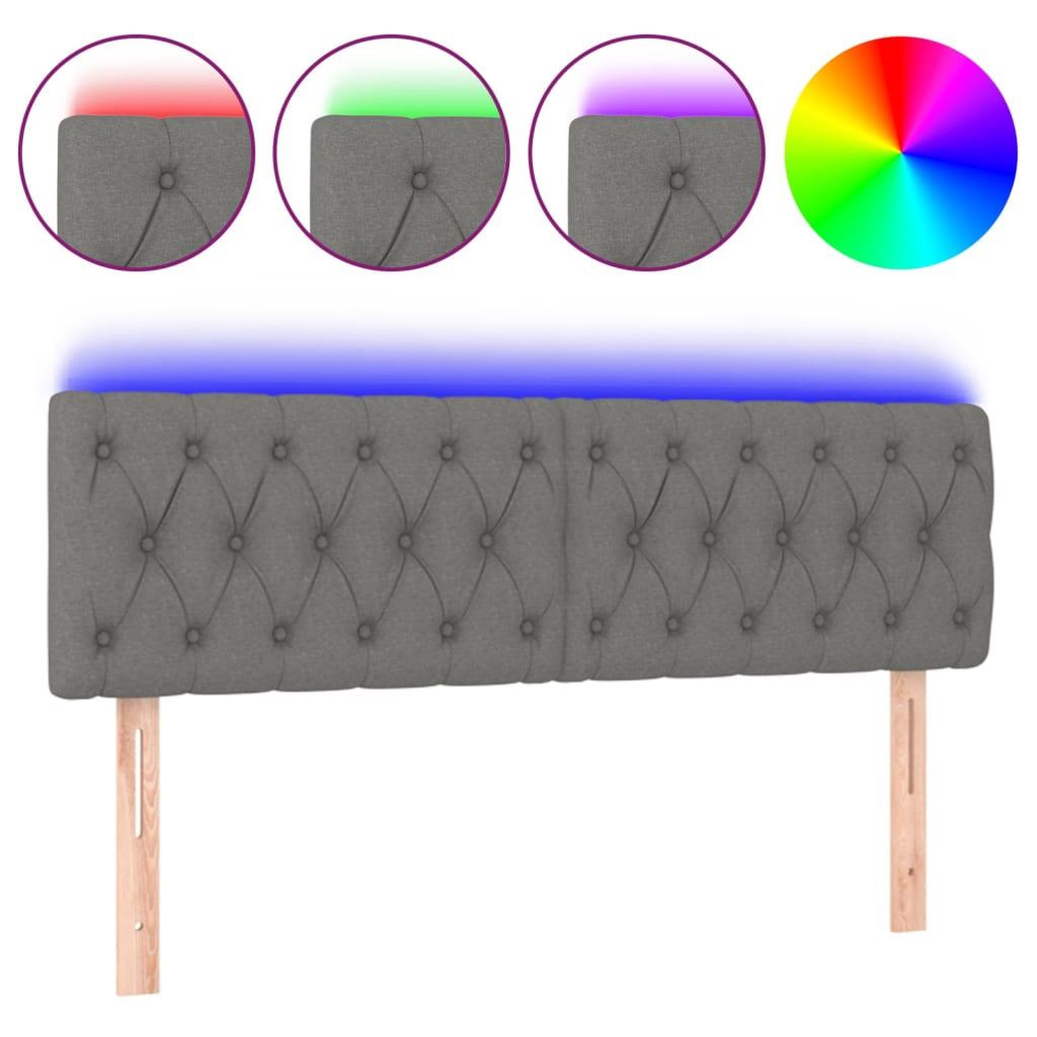 Voir la diapositive 2 : VIDAXL Tete de lit a LED Gris fonce 160x7x78/88 cm Tissu